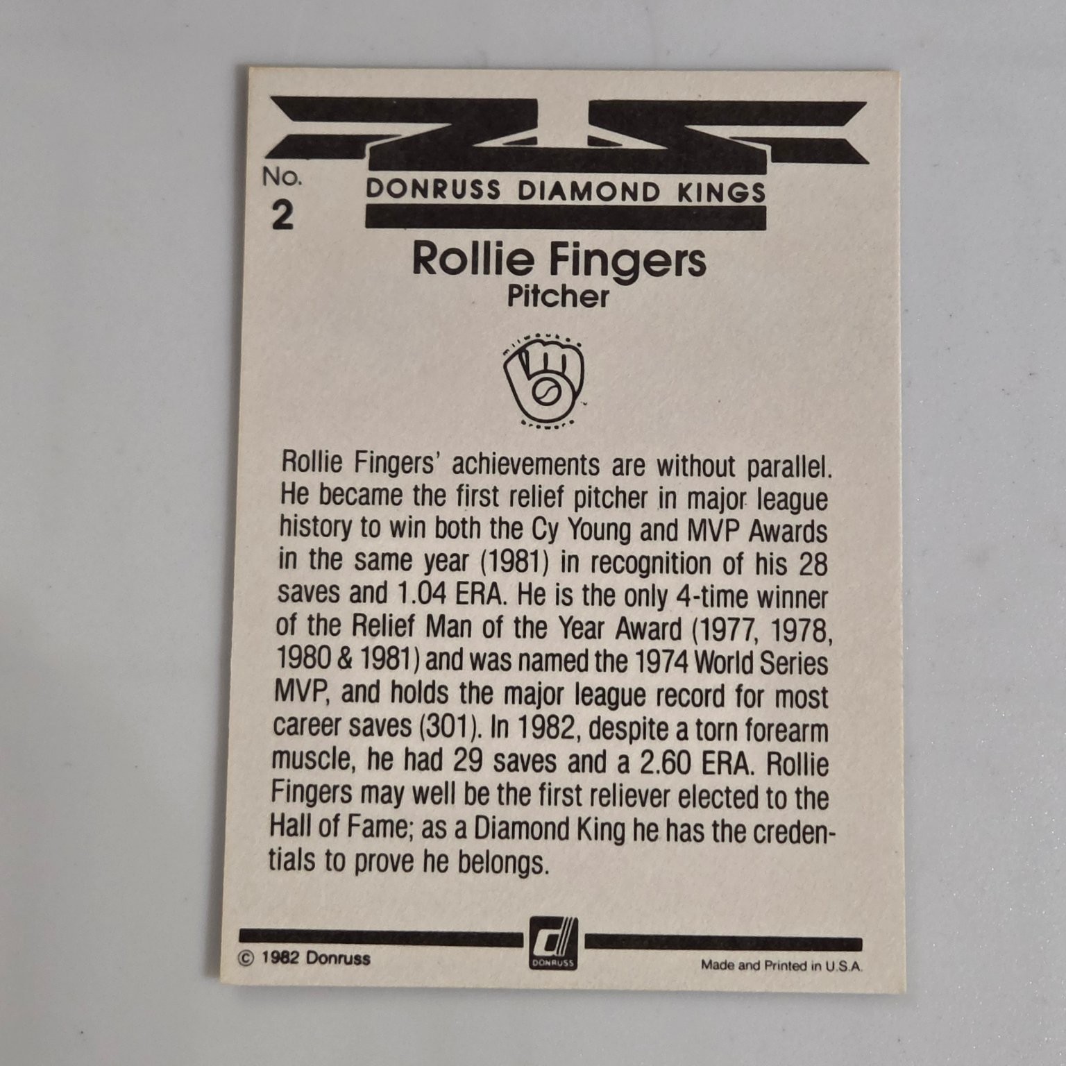 Rollie Fingers Brewers 1983 Donruss Diamond Kings #2