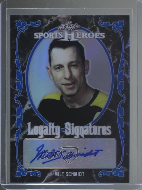 2017 Leaf Metal Sports Heroes Loyalty Signatures Blue 2/7 Milt Schmidt Auto x3x