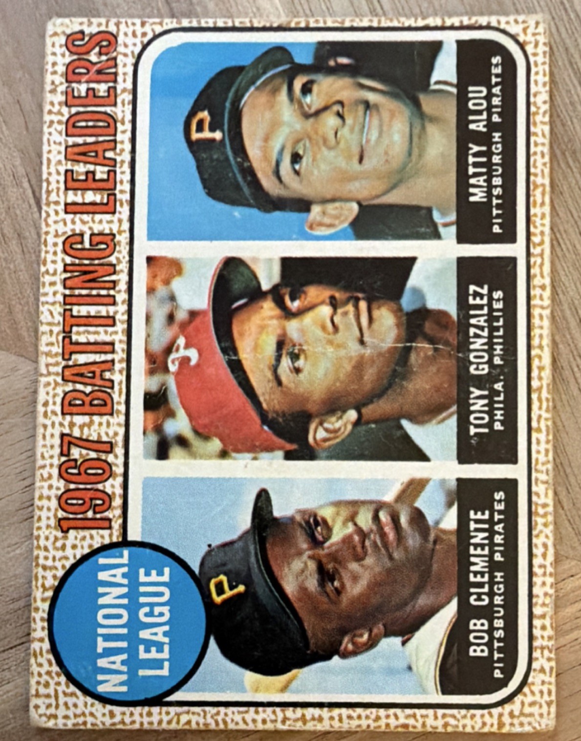 Topps 1968 #1 1967 Batting Leaders League Leaders Alou Gonzalez Clemente NL