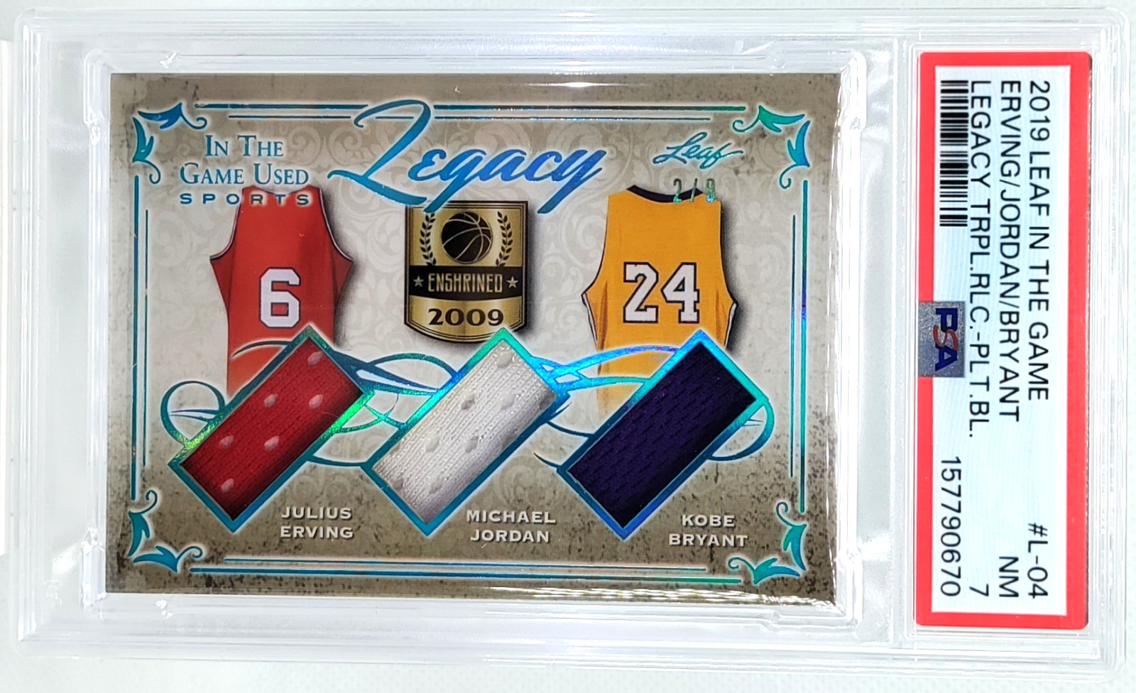 /9 Michael Jordan KOBE BRYANT Julius Erving PATCH Game USED 2019 Leaf Legacy PSA