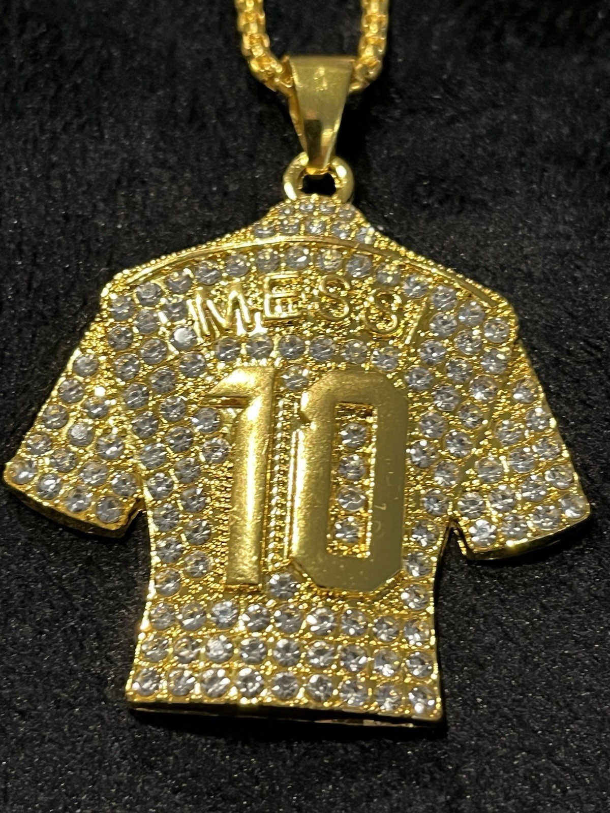 Nice (Messi) Titanium Stainless Steel Chain Gold plated Messi Pendant. 23.6 In.