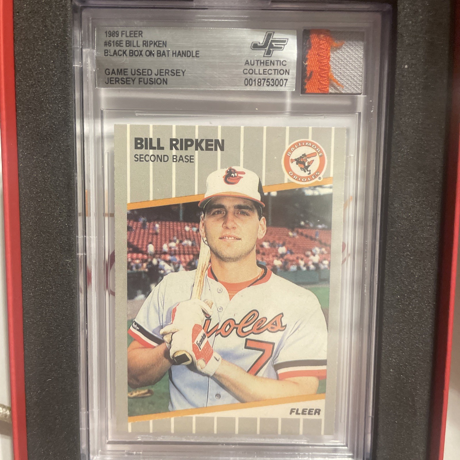 Jersey Fusion #616 1989 Fleer Baseball Bill Ripken Black Box On Bat Knob F Face
