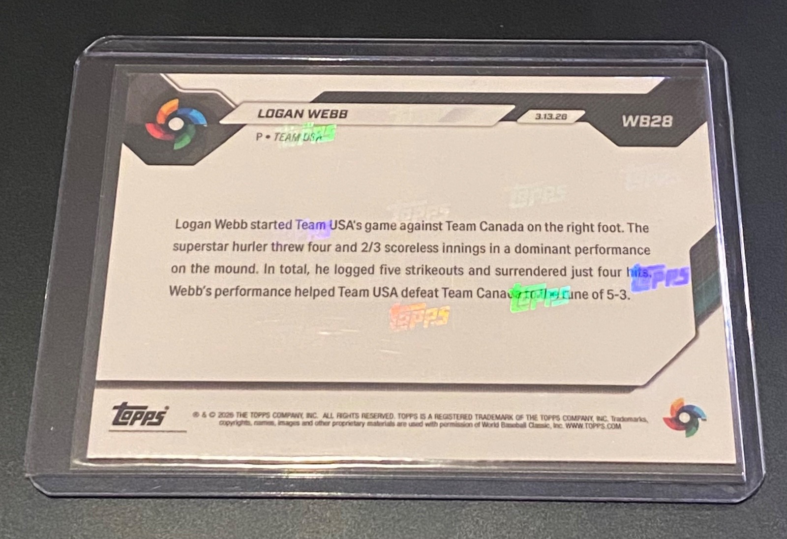 Logan Web – 2026 Topps NOW World Baseball Classic – Leads US to Victory #WB28