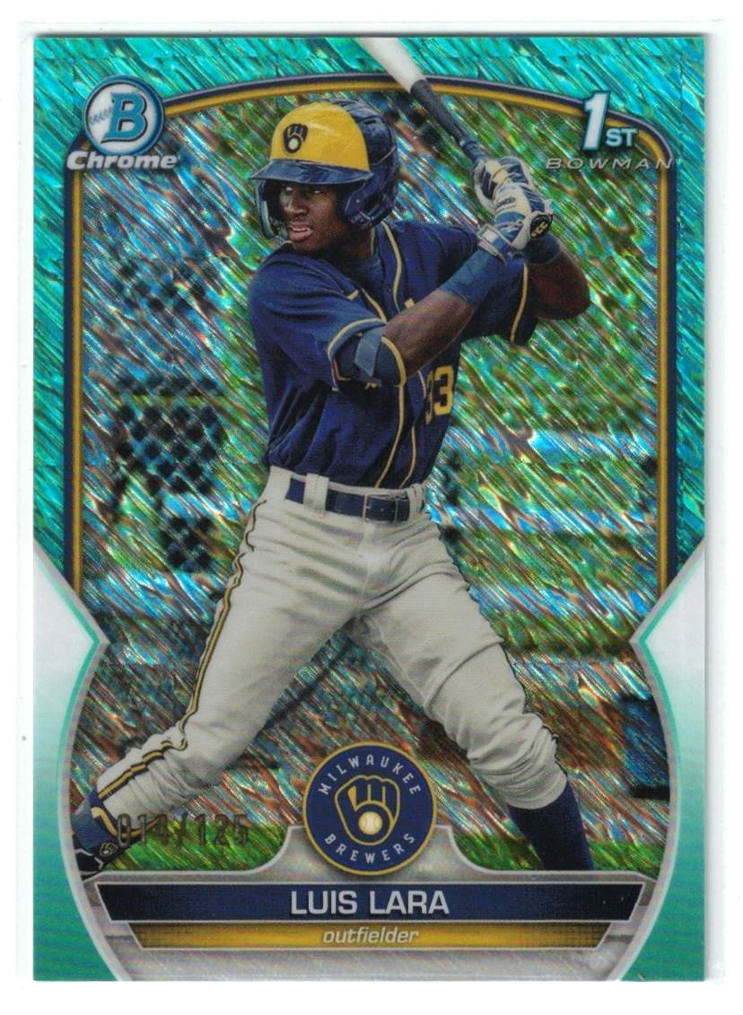 2023 1st Bowman Chrome AQUA Shimmer RC Luis Lara #BCP-100! Brewers! Rookie /125