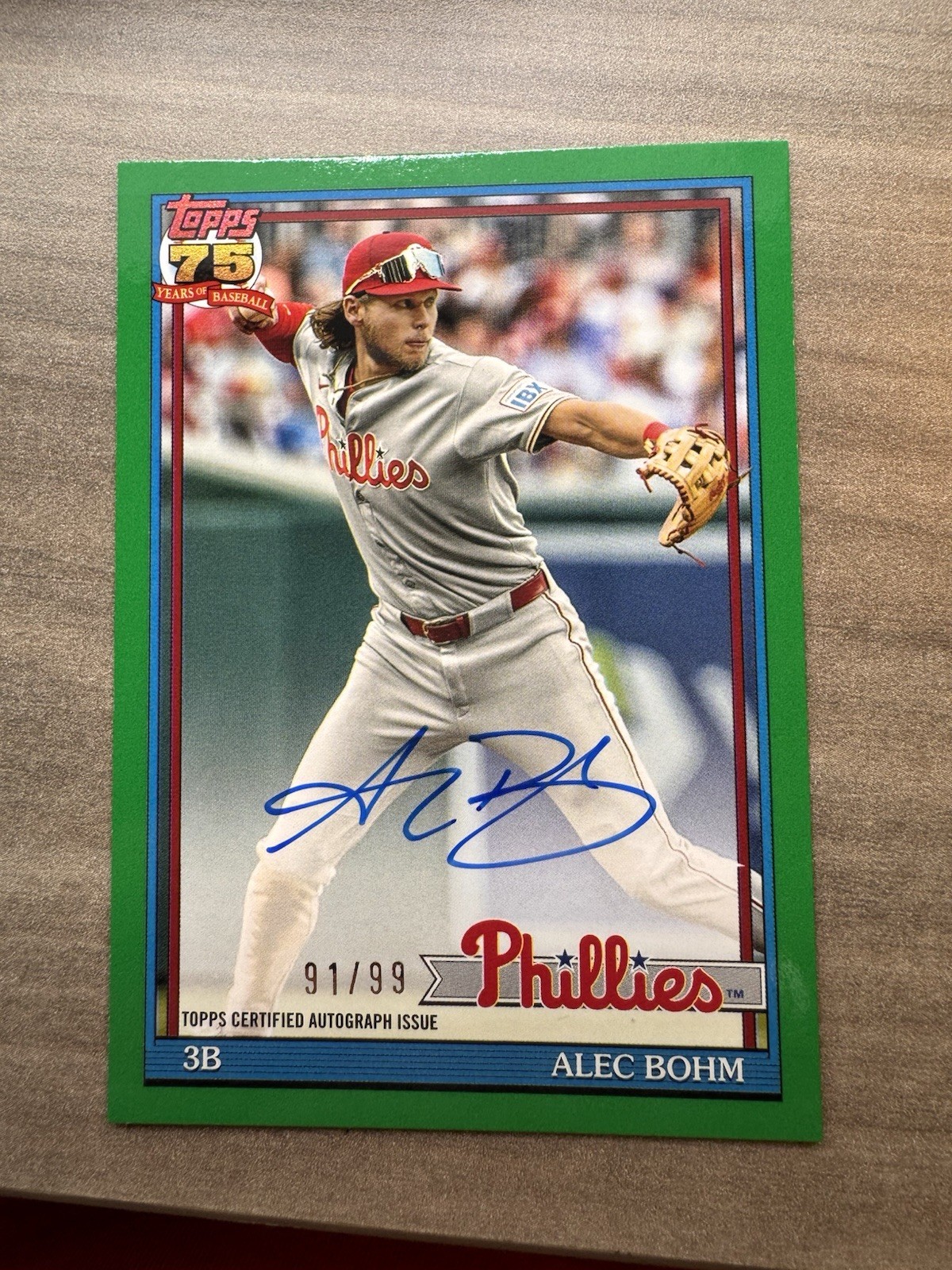 2026 Topps Series 2 Alec Bohm 1991 Topps Auto Green /99 #91A-ALE Phillies