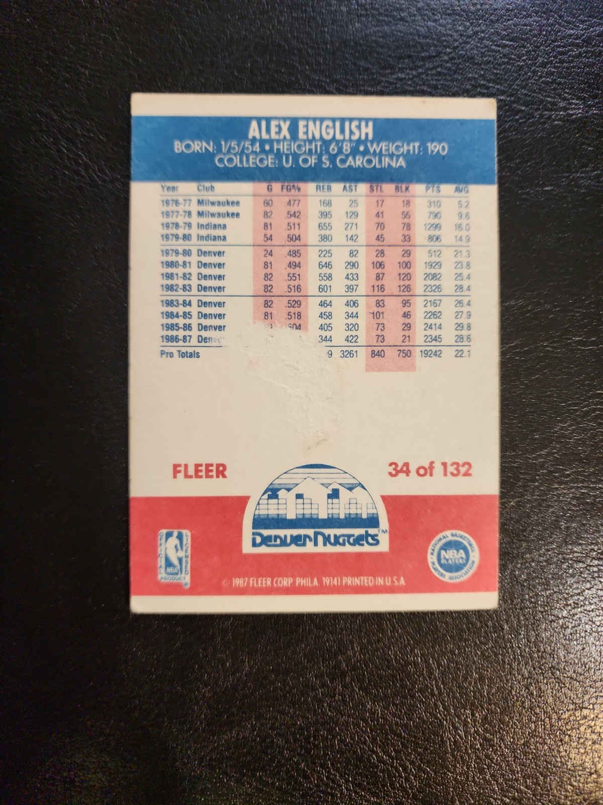 1987-88 Fleer Basketball Alex English #34 Basketball