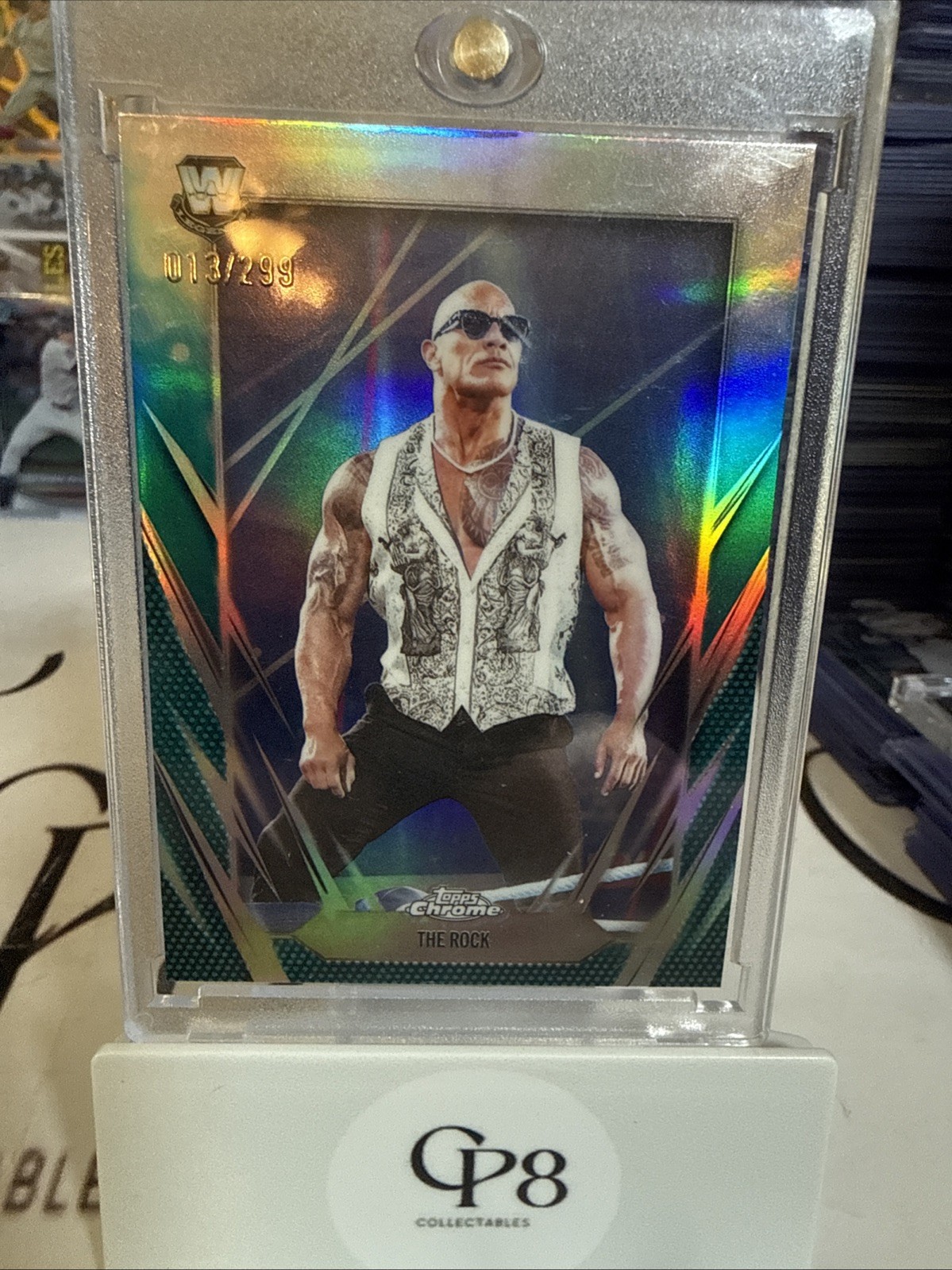 2026 Topps Chrome WWE #1 The Rock Teal Refractor 28/299
