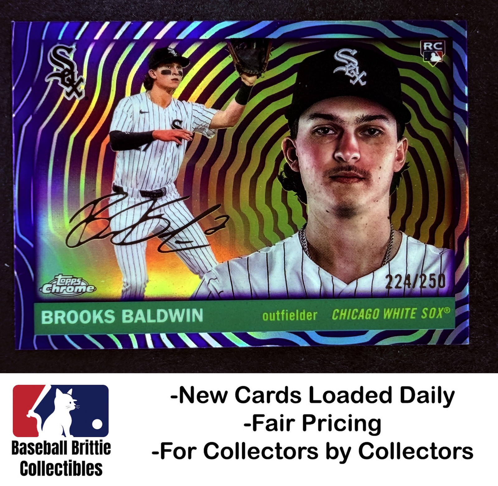 2025 Topps Chrome Platinum Brooks Baldwin Vibrations Refractor /250 RC White Sox