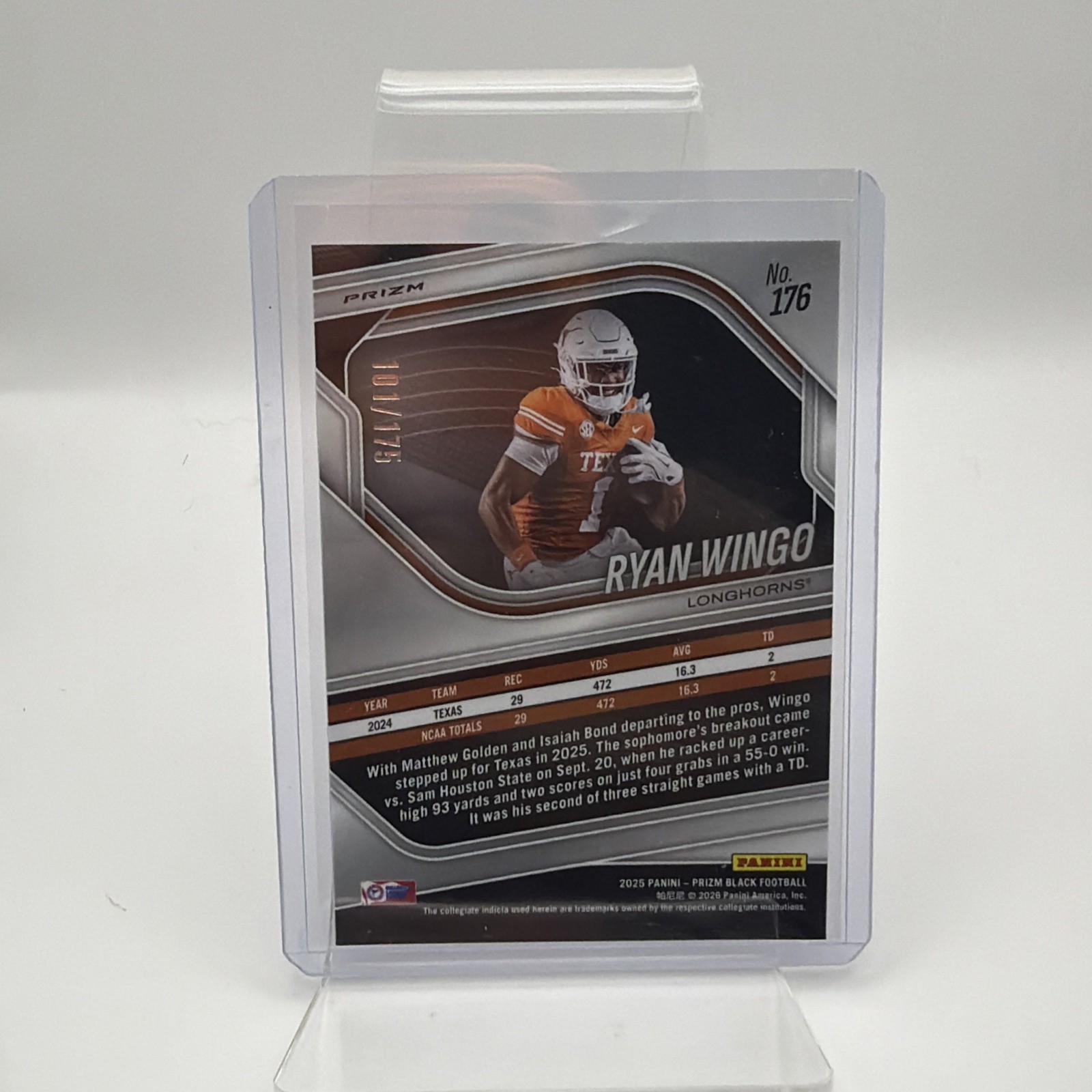 Ryan Wingo 2025 Panini Prizm Black #176 White Prizms /175 Texas Longhorns