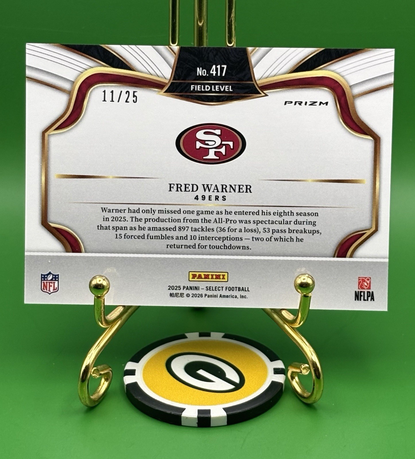 2025 Panini Select Field Level Fred Warner Tie-Dye 11/25 Prizm SP #417 49ers