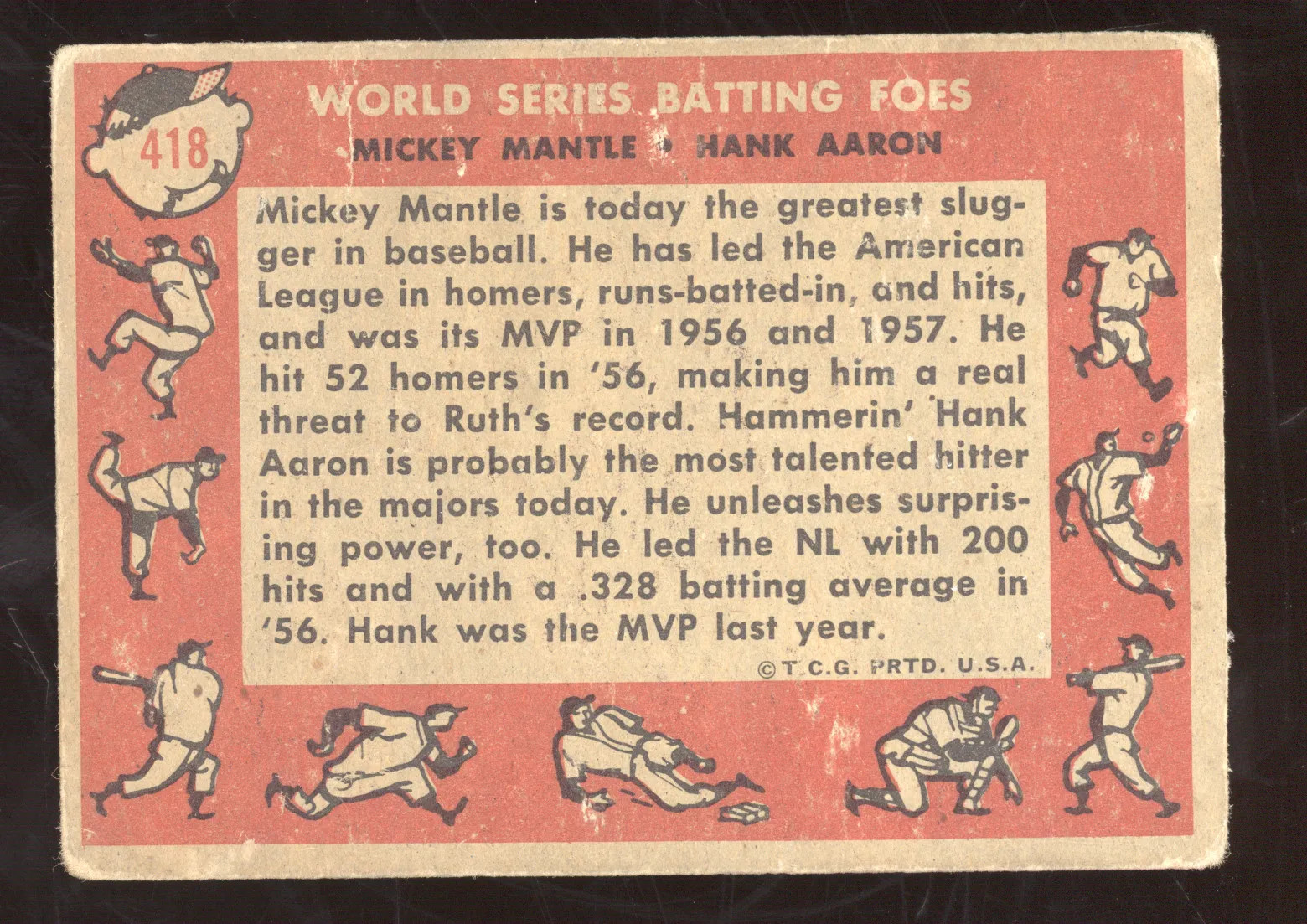 1958 Topps Hank Aaron Mickey Mantle #418