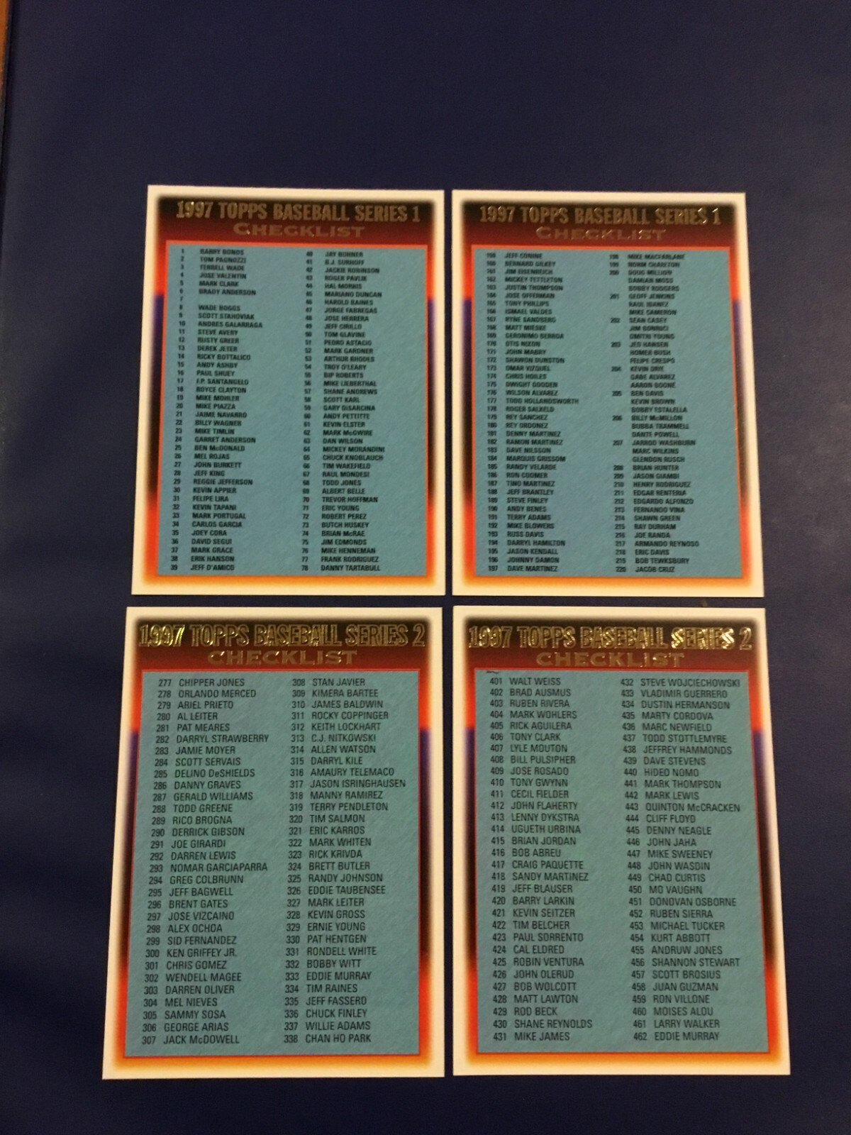 1997 Topps #275 #276 #495 #496 Checklist Complete Set 4 Unmarked NM-MINT+ Sharp