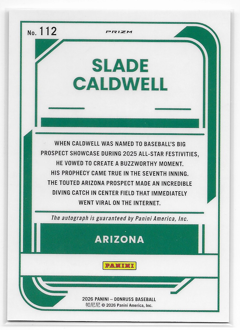 2026 Donruss Optic Rated Prospects Signatures #112 Slade Caldwell