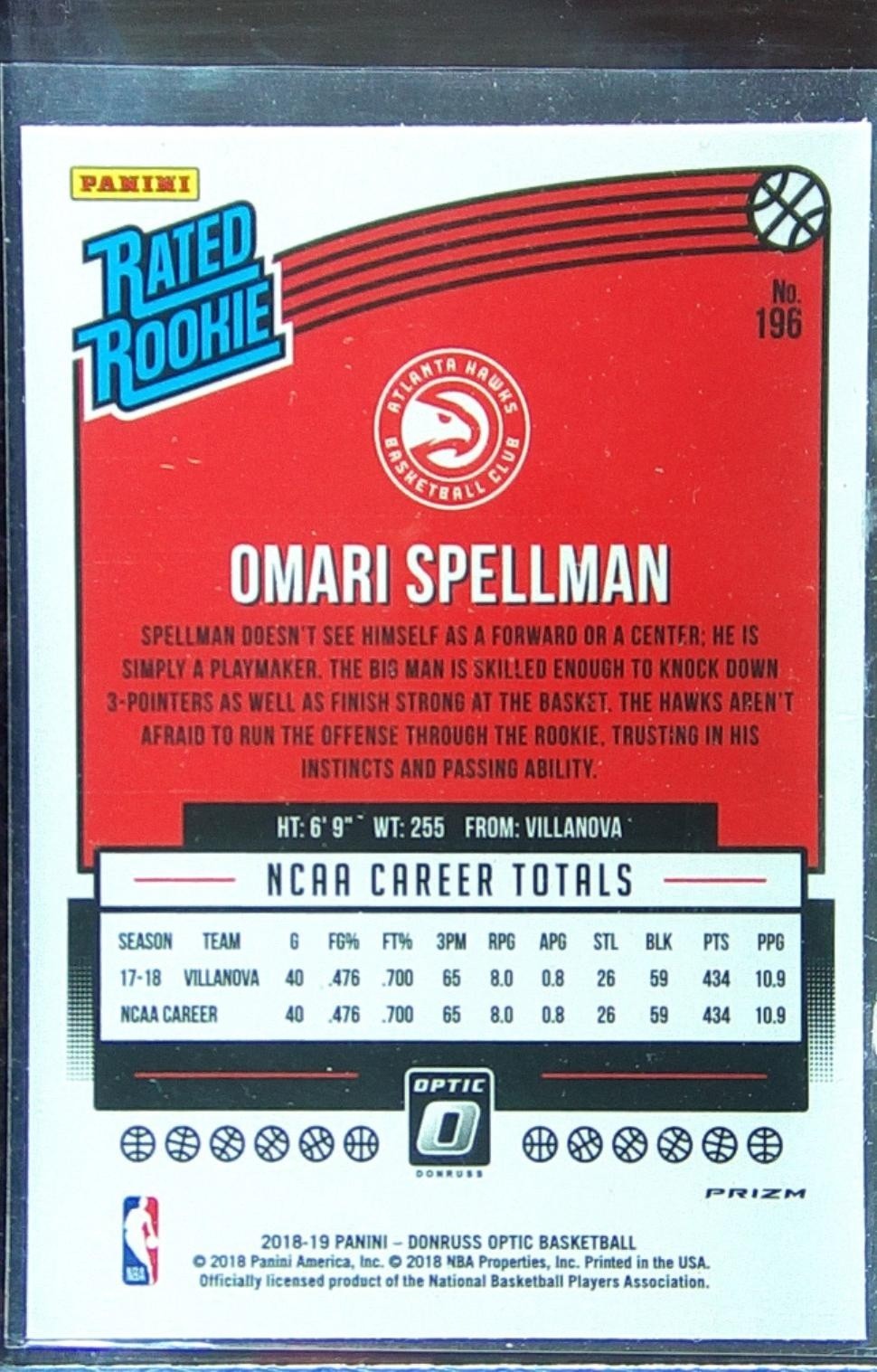 2018-19 Donruss Optic Omari Spellman Shock RC #196 Hawks