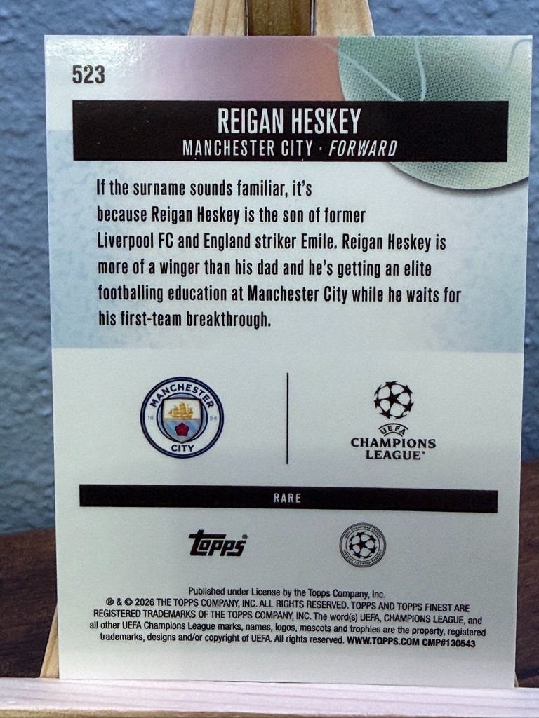 Reigan Heskey 2026 Topps Finest UEFA Rookie Rare Blue XFractor 24/49 (RC)