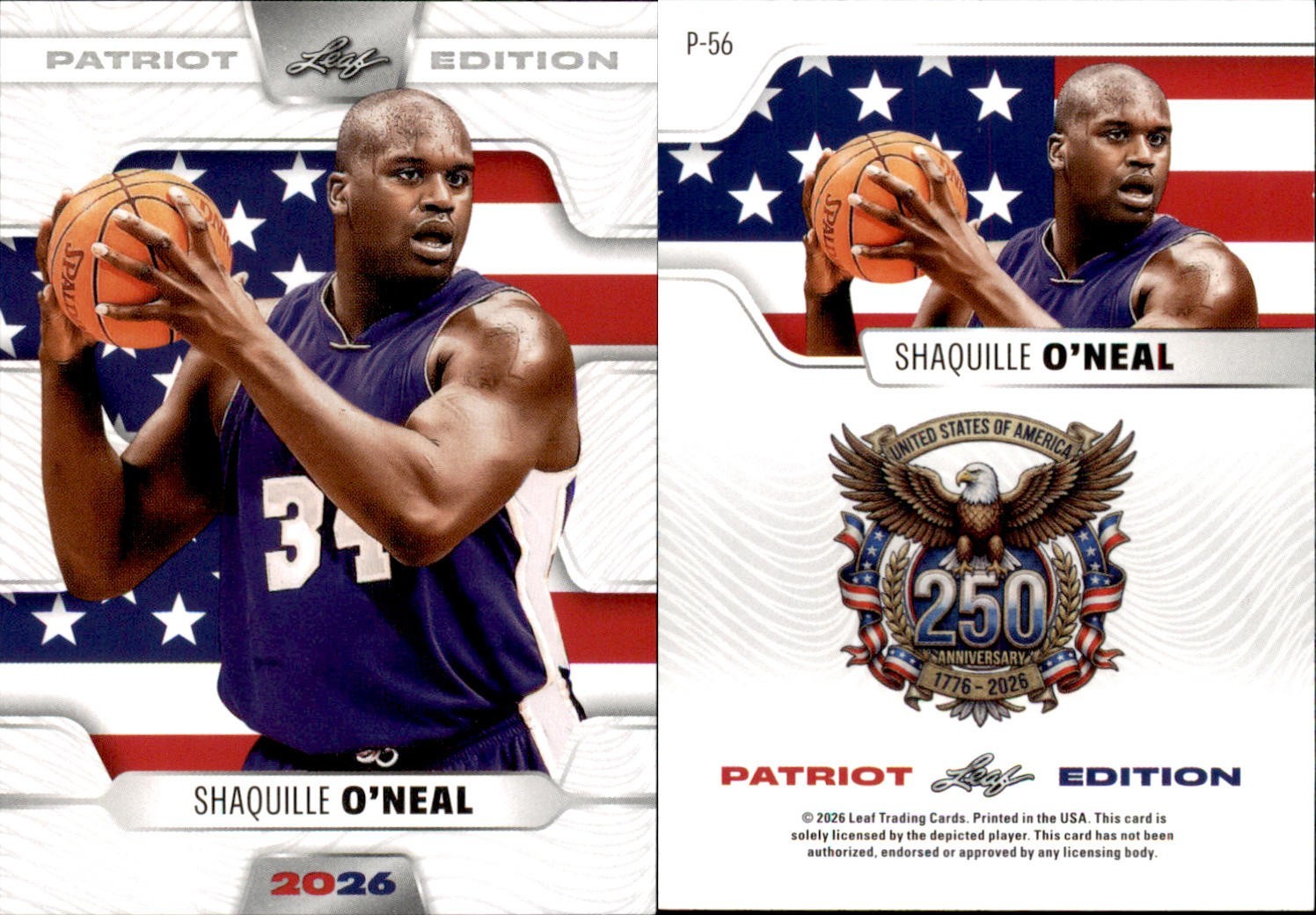 2026 LEAF 250TH ANNIVERSARY PATRIOT EDITION SHAQUILLE O’NEAL P-56 BASKETBALL