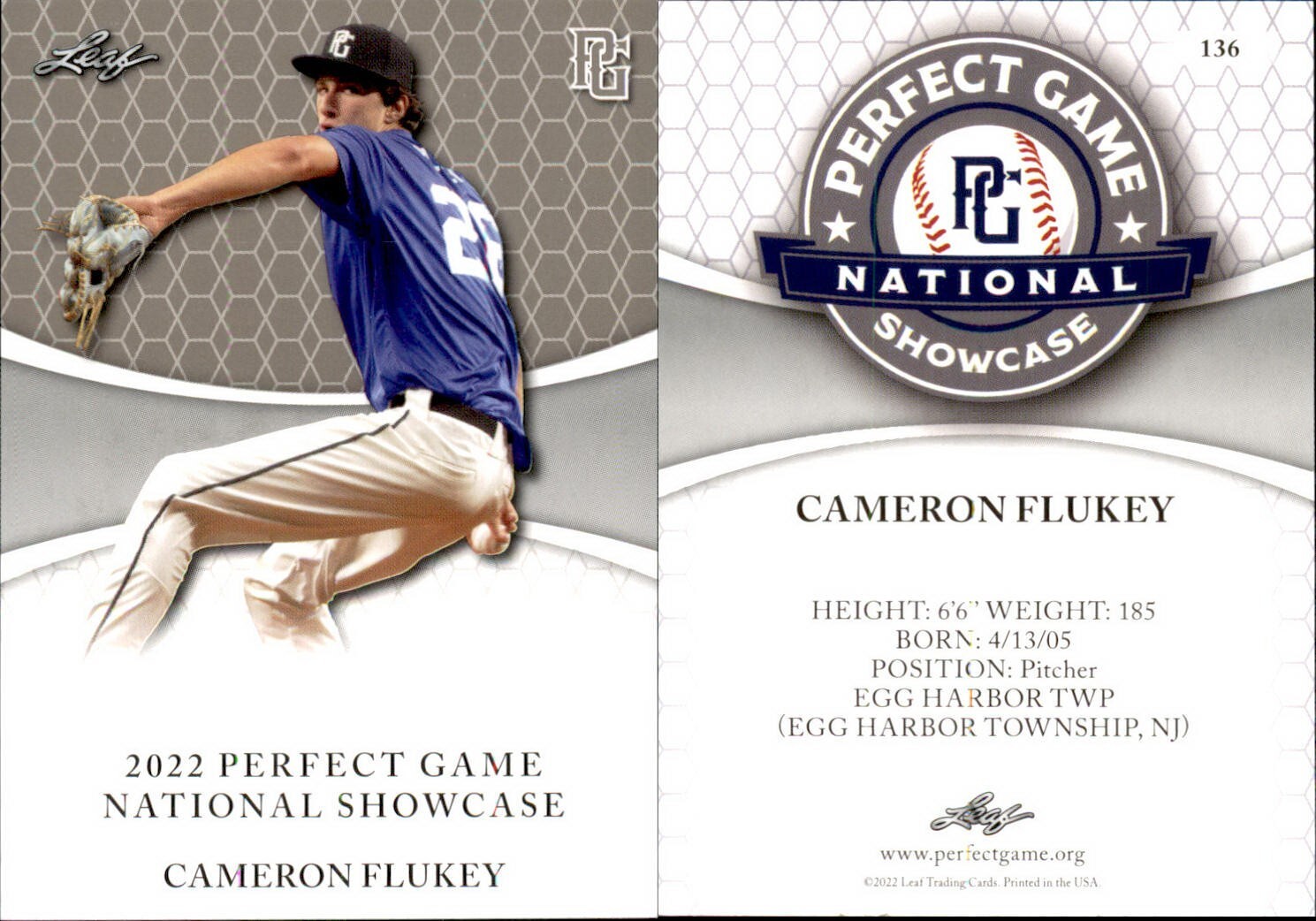 CAMERON FLUKEY 2022 LEAF PERFECT GAME “National Showcase” ROOKIE CARD #136