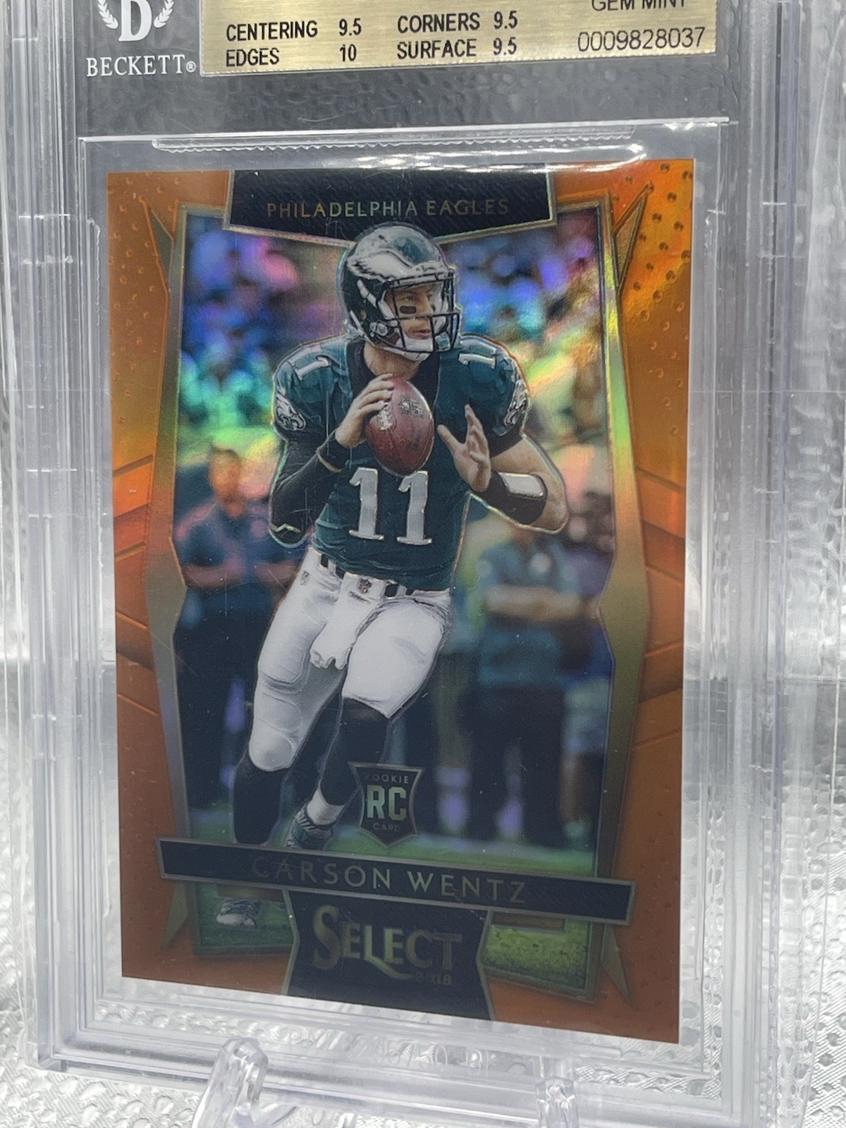 Panini 2016 Select Carson Wentz #20 Orange Prizm /49 RC BGS 9.5