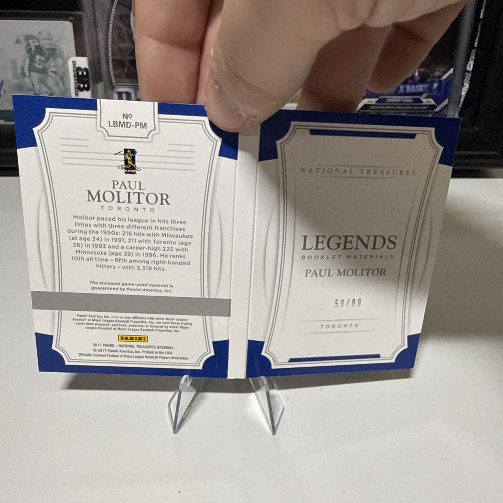2017 Panini National Treasures Legends Materials Booklets Duals Paul Molitor /99