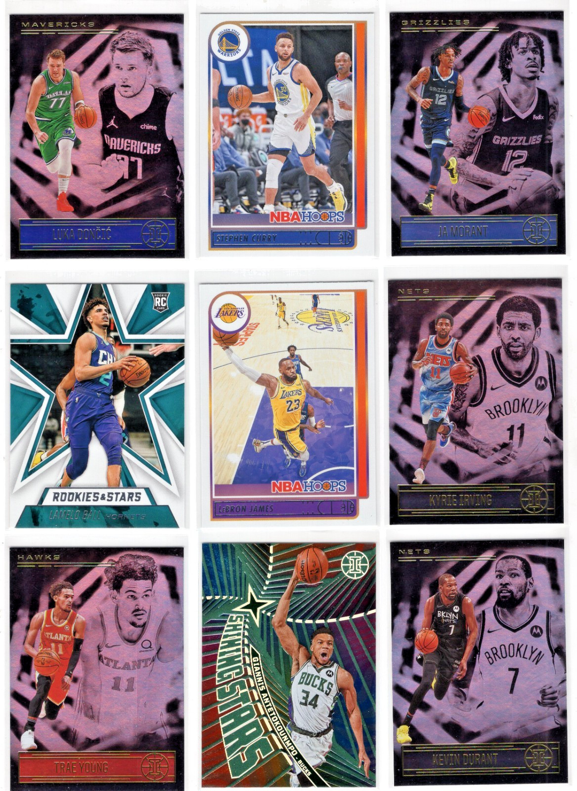 JAMES, CURRY, BALL, MORANT, DONCIC, IRVING, DURANT + – 9 CARD MIX SUPERSTARS