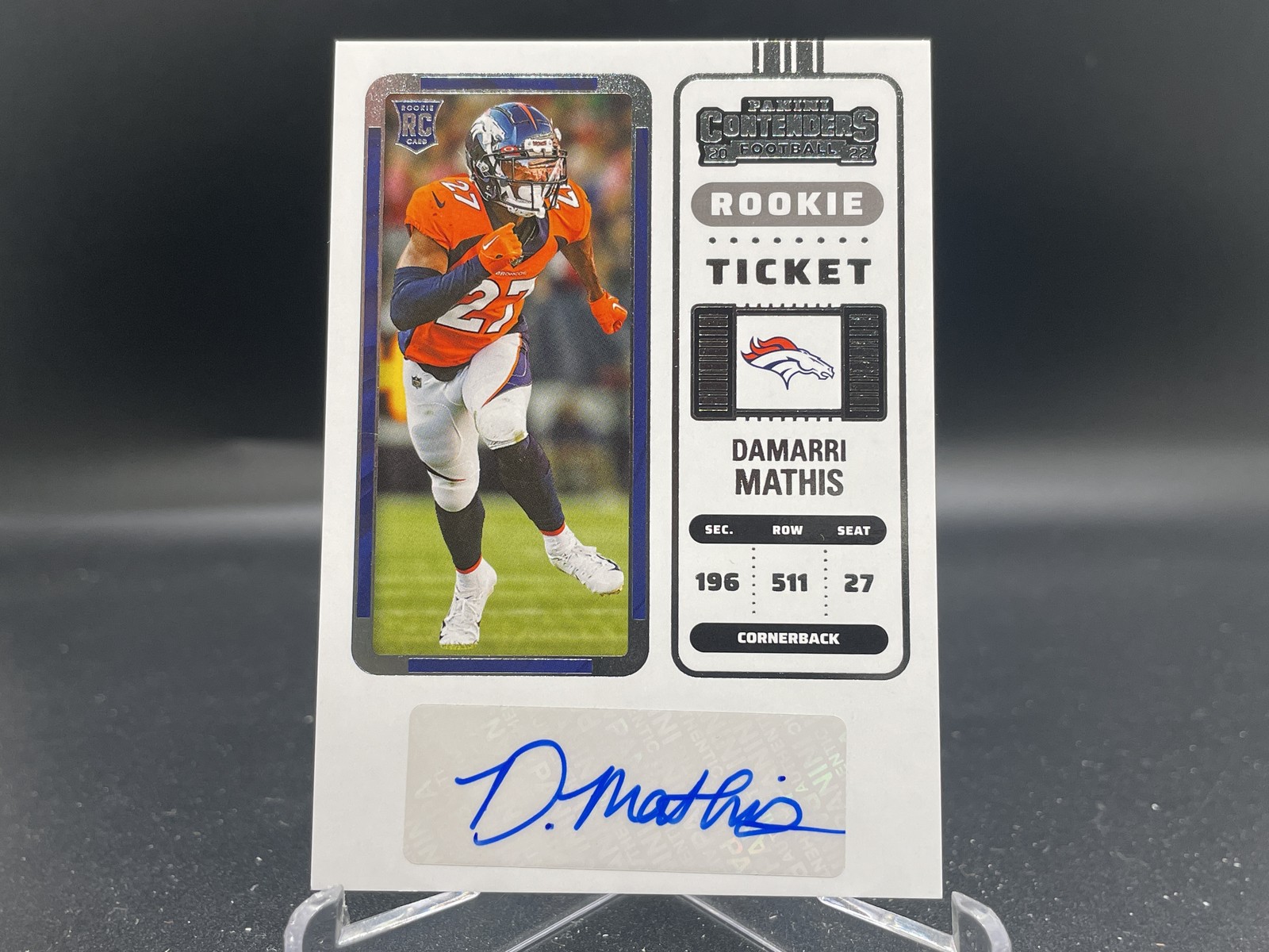 Damarri Mathis 2022 Panini Contenders Auto 206 Pitt Denver Broncos Rookie