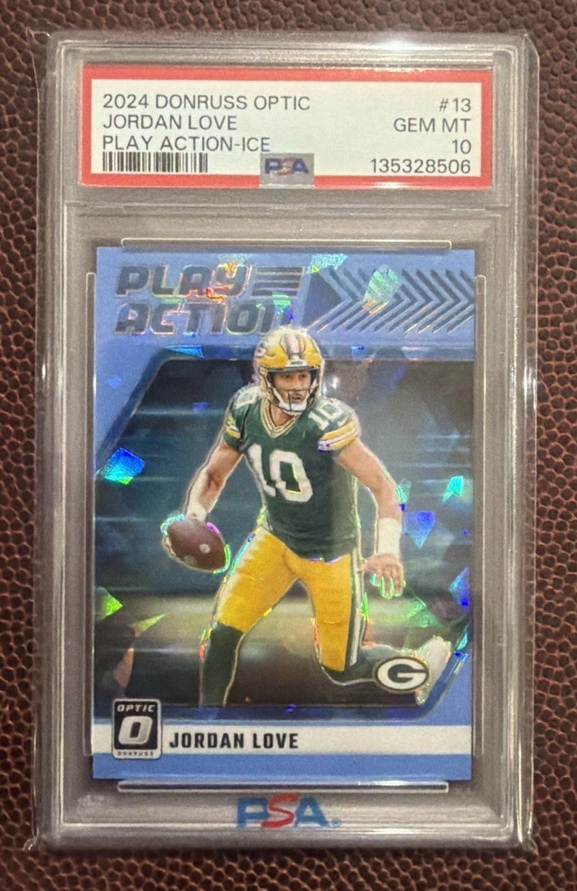 2024 Panini Donruss Optic Jordan Love Play Action Blue Ice Prizm SSP /15 PSA 10