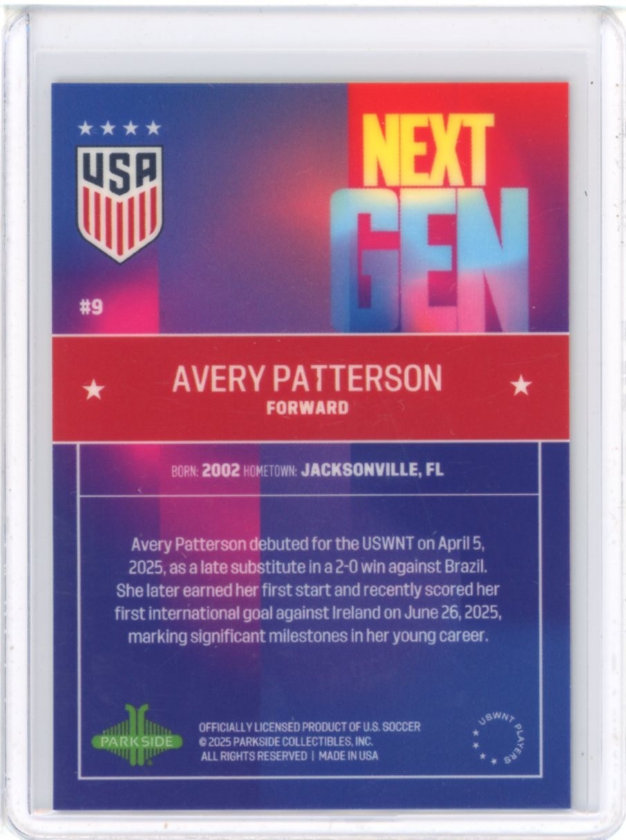 2025 PARKSIDE THERMAL USWNT NEXT GEN RED PARALLEL AVERY PATTERSON 74/75