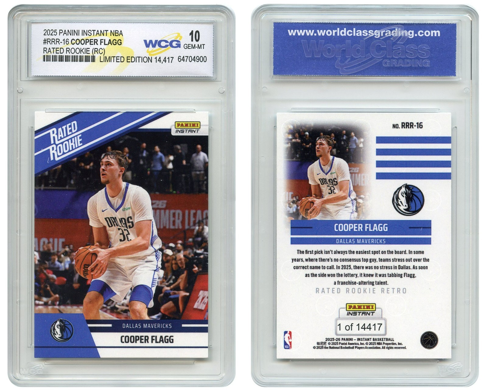 2025 Panini Instant RC #RRR-16 COOPER FLAGG Rated Rookie Dallas Mavericks GM 10