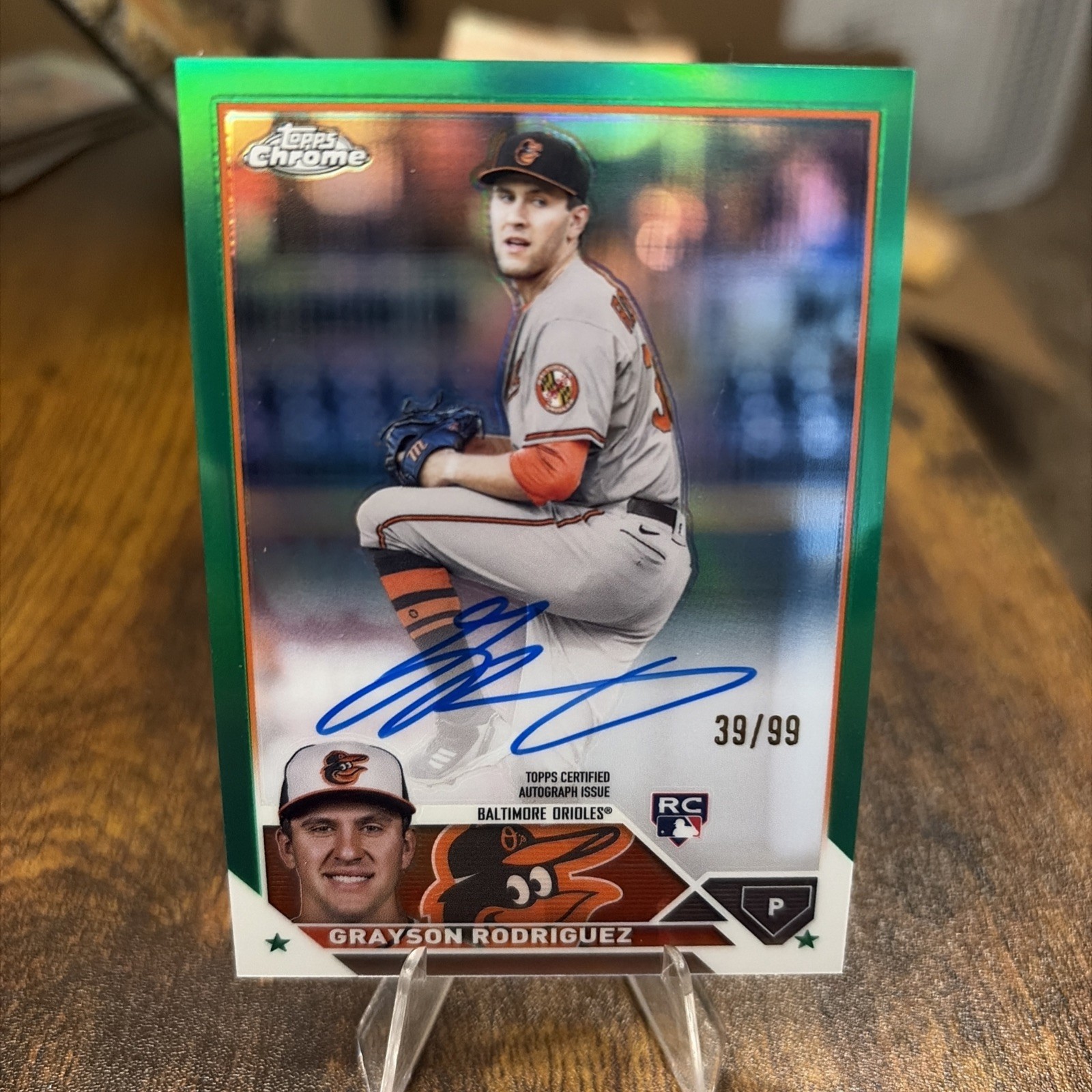 GRAYSON RODRIGUEZ 2023 TOPPS CHROME TRUE GREEN SP ROOKIE RC AUTO /99 O’S