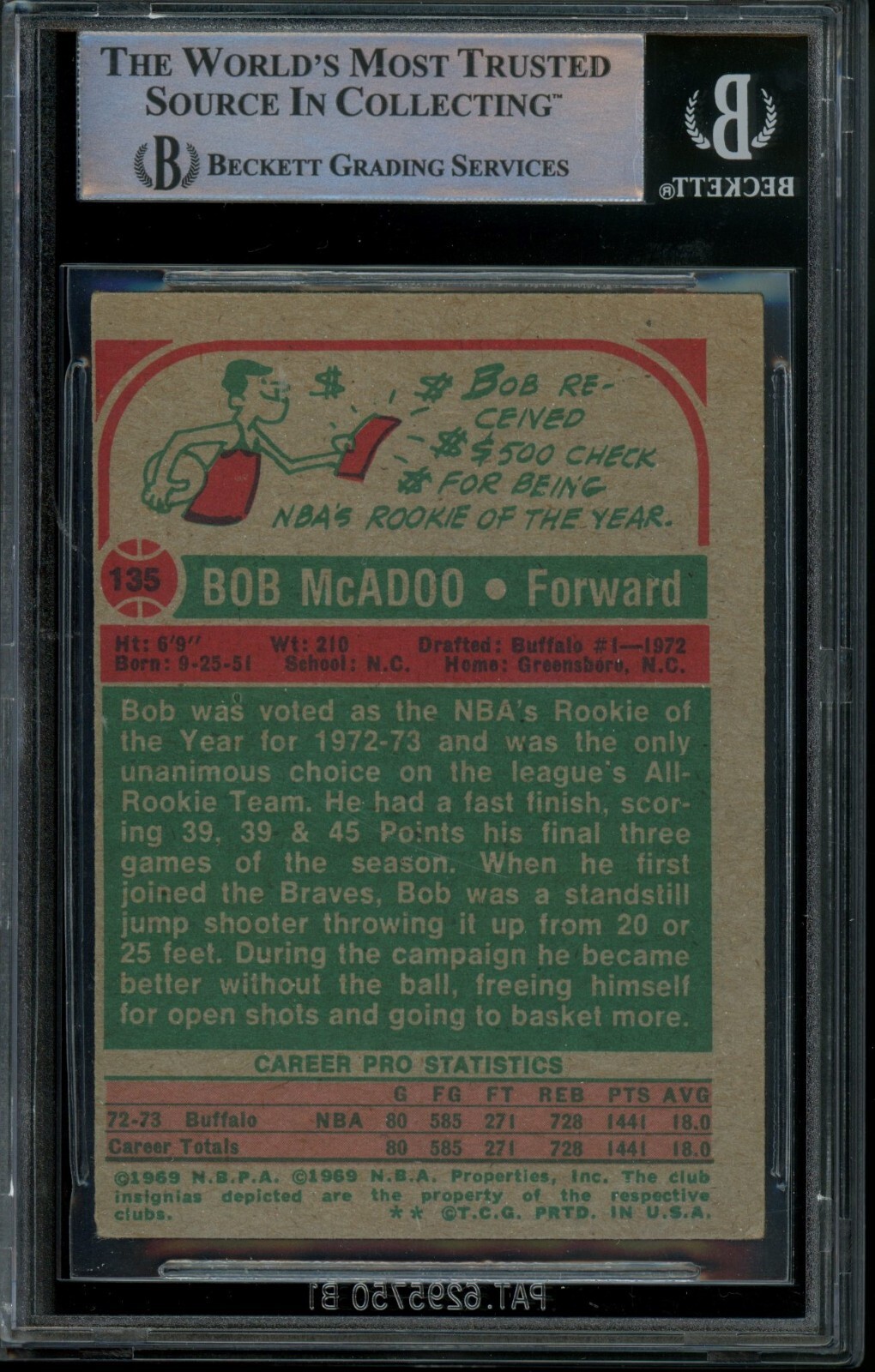 1973-74 Topps Bob McAdoo Signed Rookie Card w/ Inscriptions BAS 10 Auto