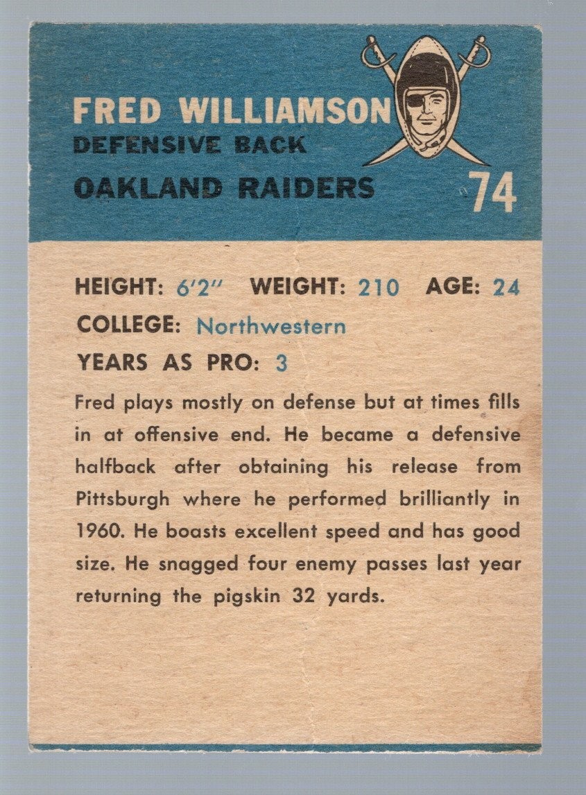 Fred Williamson 1962 Fleer #74 RC