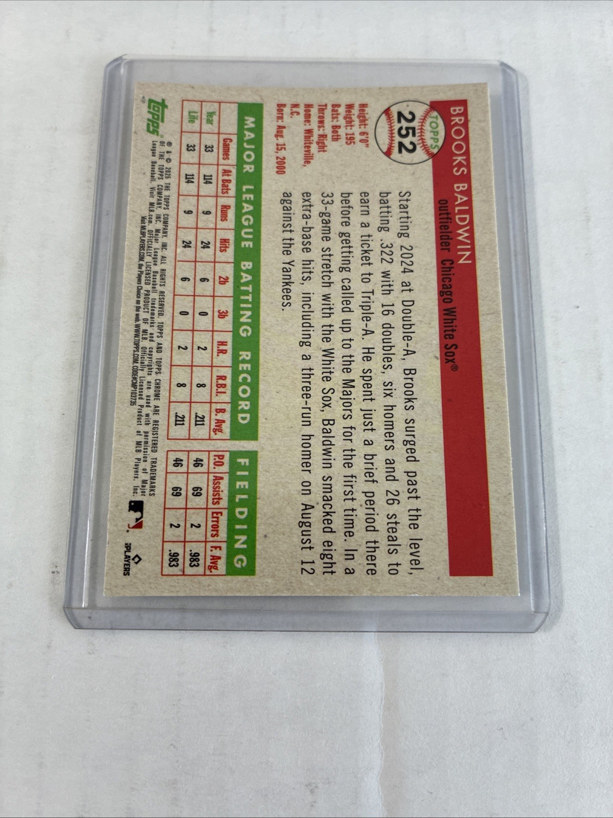2025 Topps Chrome Platinum #252- Brooks Baldwin Rookie Rc Card
