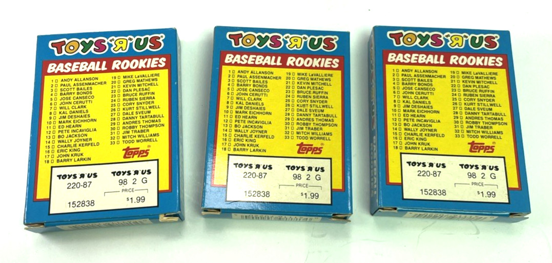 1987 Toys R Us Topps Baseball Rookies 3 COMPLETE Sets of (33) BONDS CANSECO BO +