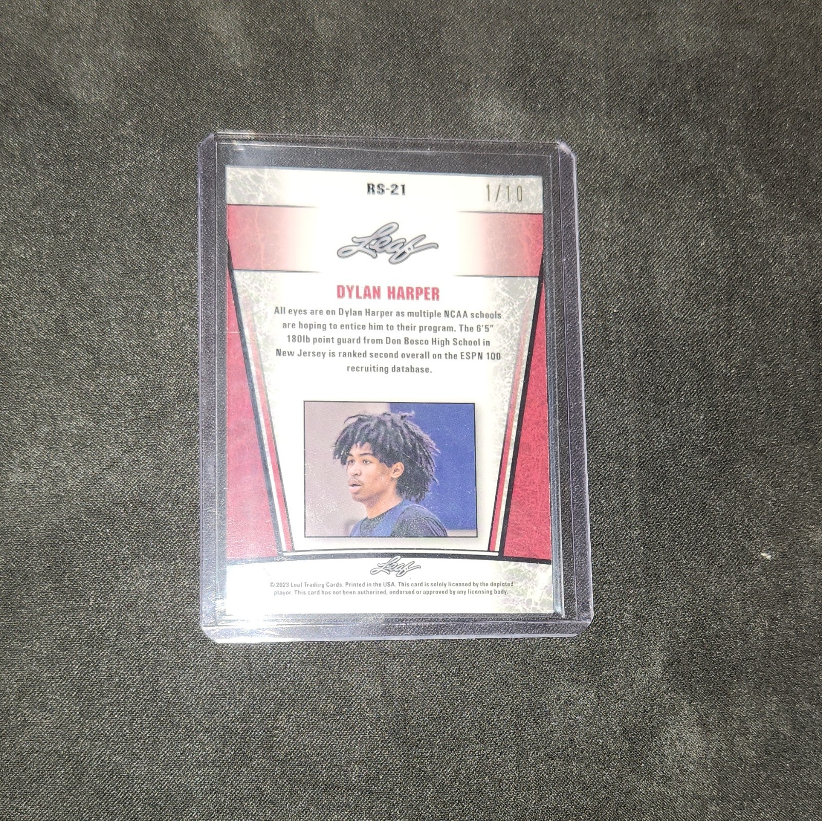 Leaf 2023 Dylan Harper Rookie 1/10 Serial #RS-21 NCAA Basketball Card 1/10
