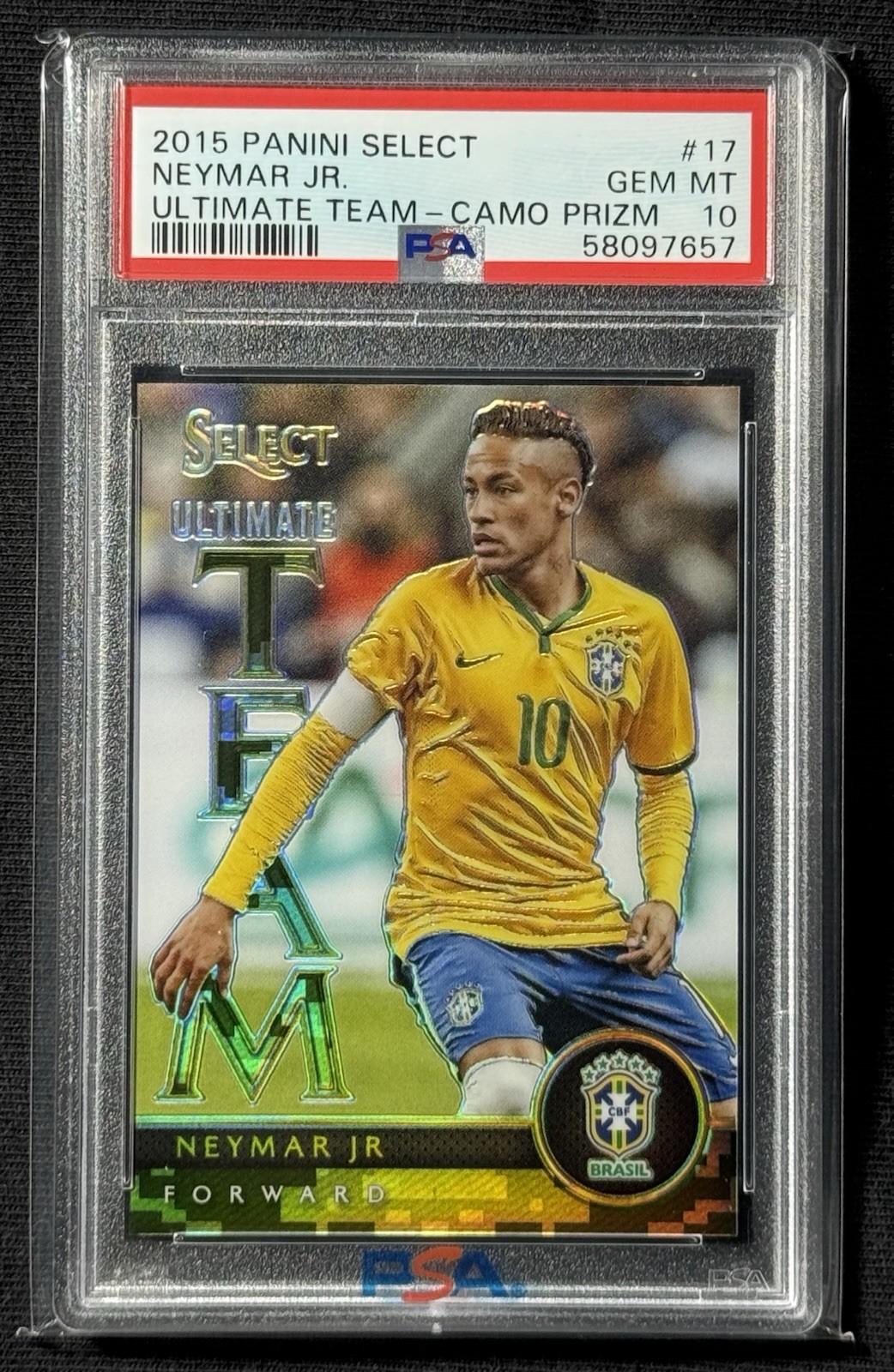 2015-16 Panini Select – Ultimate Team Neymar Jr #17 Camo Prizm /249 PSA 10