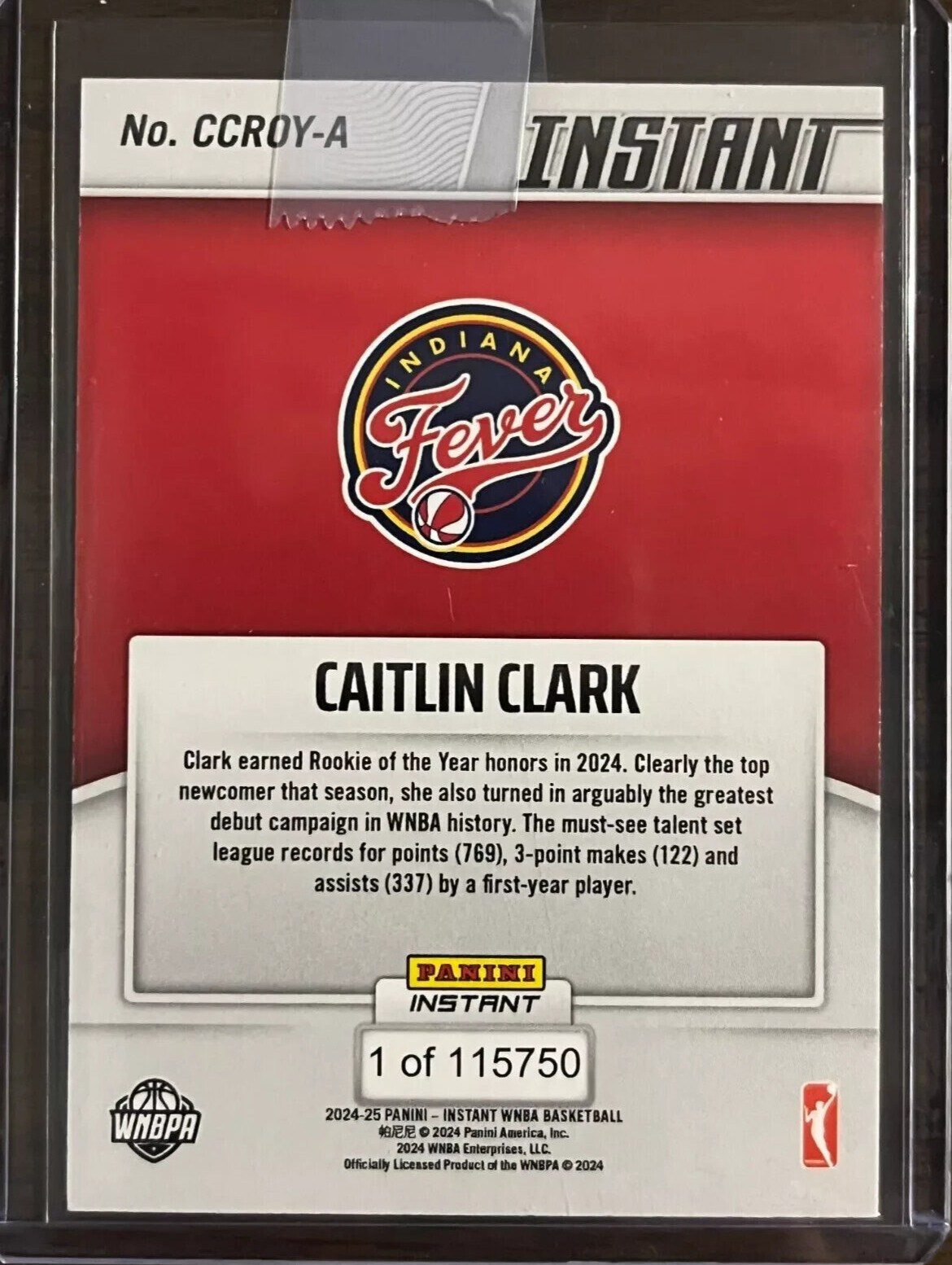 2024 Panini Instant #CCROY Caitlin Clark RC Card WNBA Rookie of the Year IN-HAND