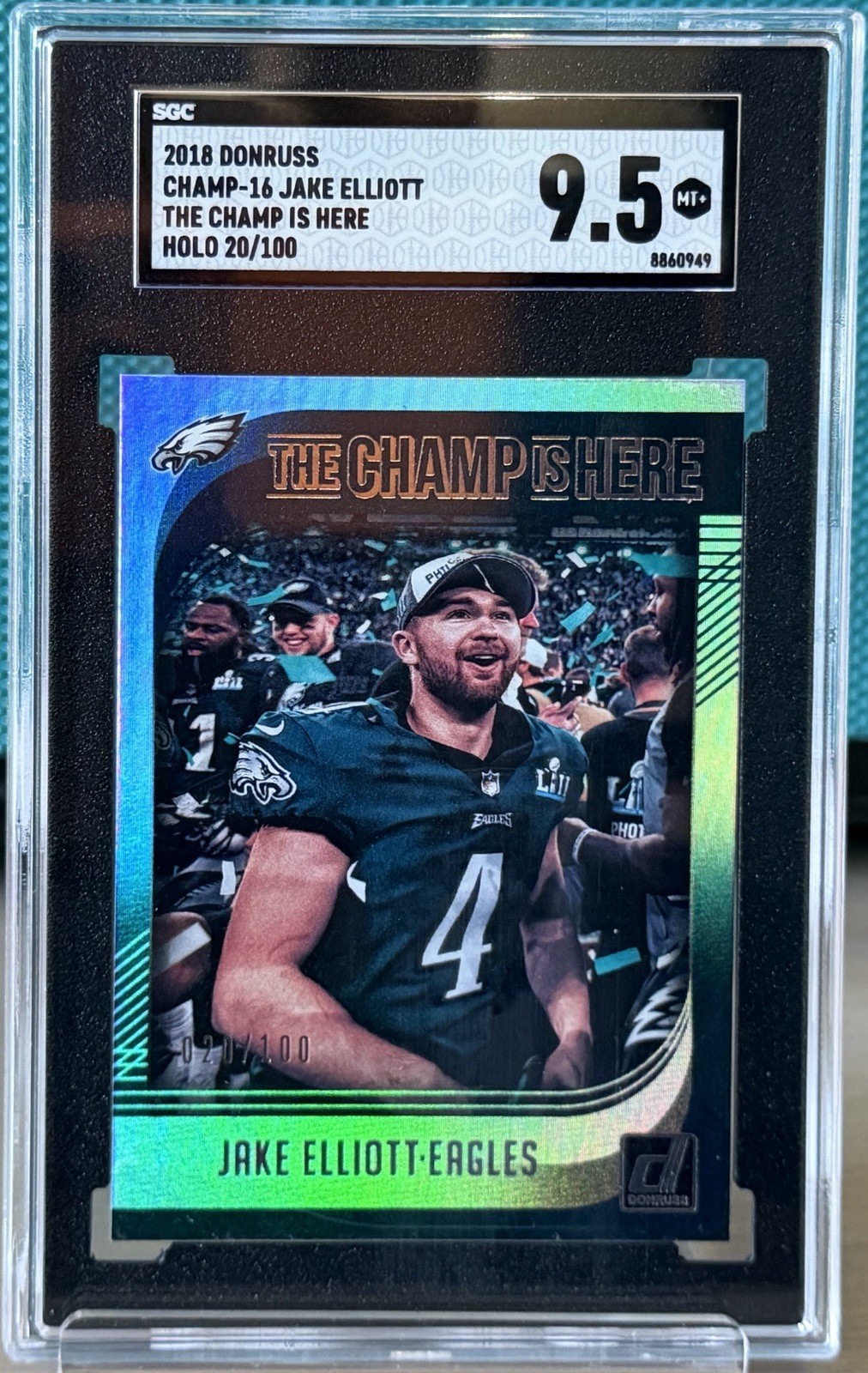 Jake Elliott 2018 Donruss Champ Is Here Holo /100 Super Bowl LII EAGLES RC SGC10