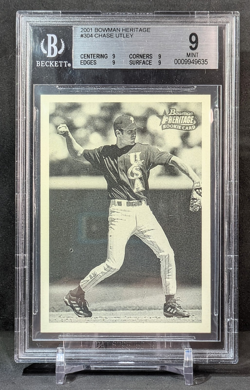 Chase Utley RC 🔥 2001 Bowman Heritage BGS 9 MINT Phillies HOF Rookie