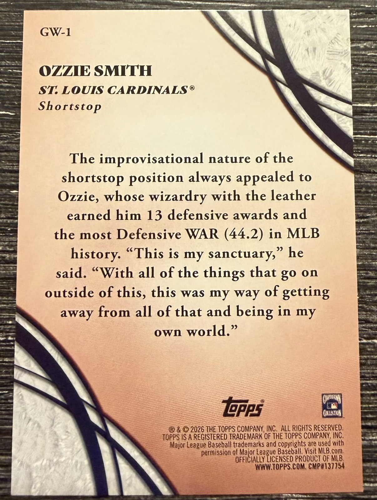 Ozzie Smith St. Louis Cardinals 2026 Topps Series Two GW-1 Glove Work Insert