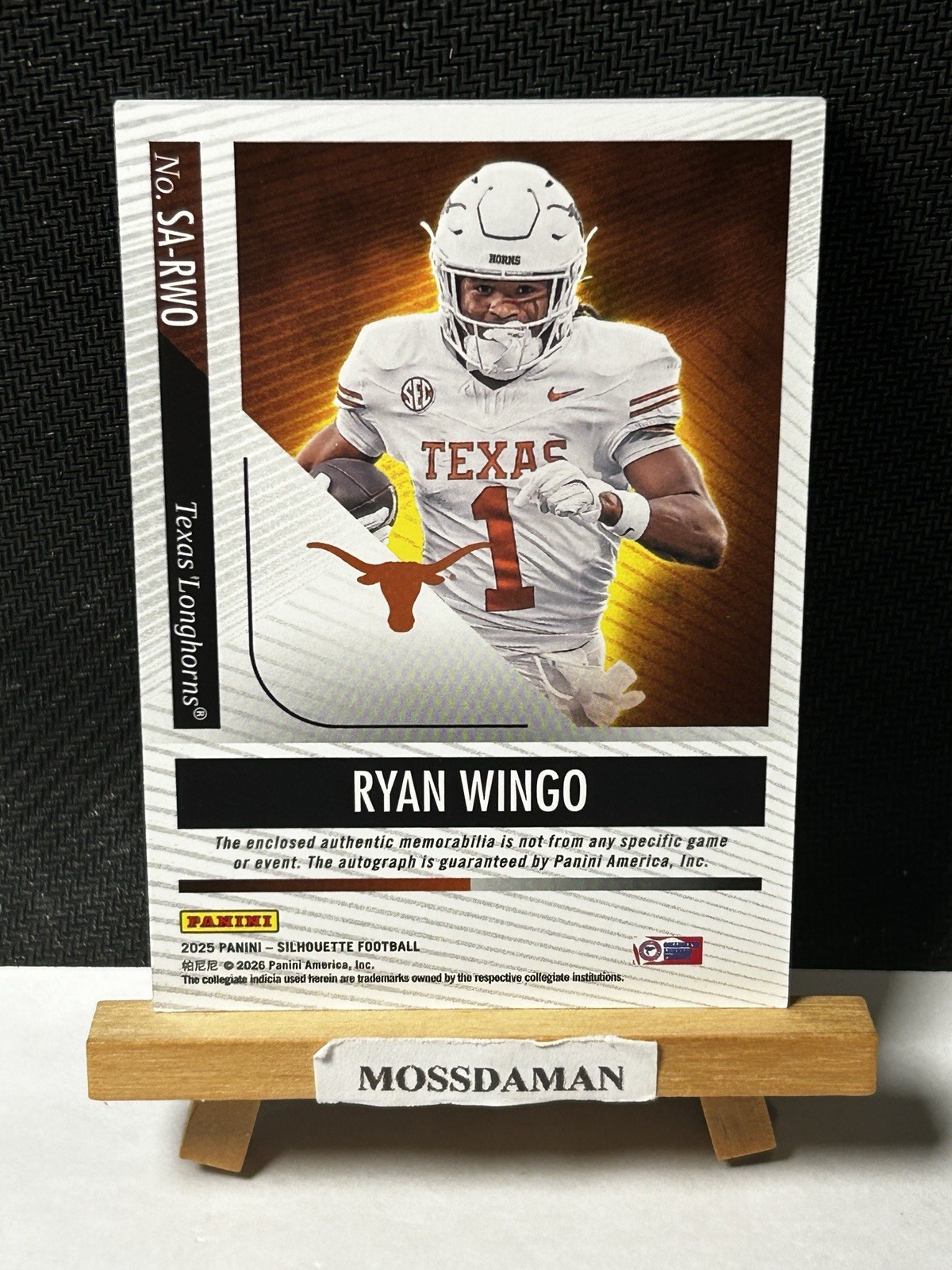 Ryan Wingo 2025 Panini Silhouette NIL Patch Auto #SA-RWO /75 Texas