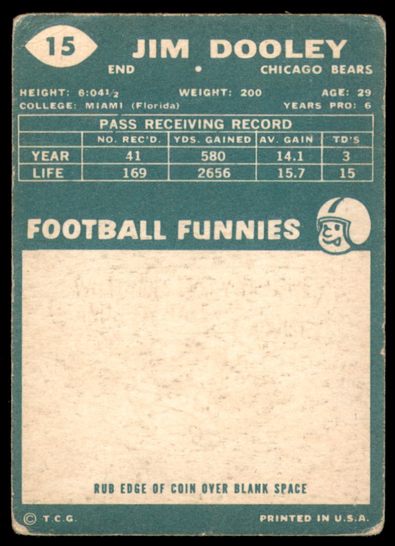 1960 Topps Jim Dooley Chicago Bears #15 VG (Light Wrinkles)