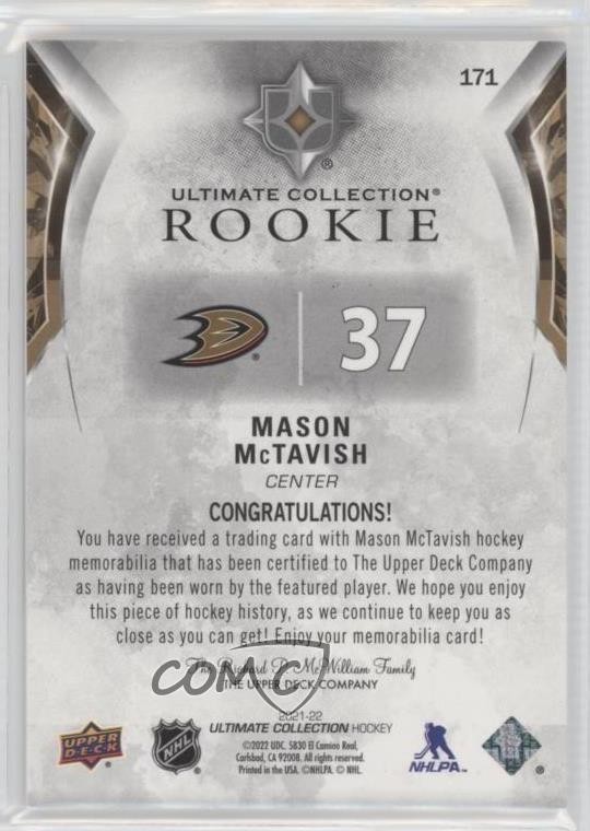 2021 Ultimate Collection Rookies Jersey /699 Mason McTavish #171 Rookie RC 2d8