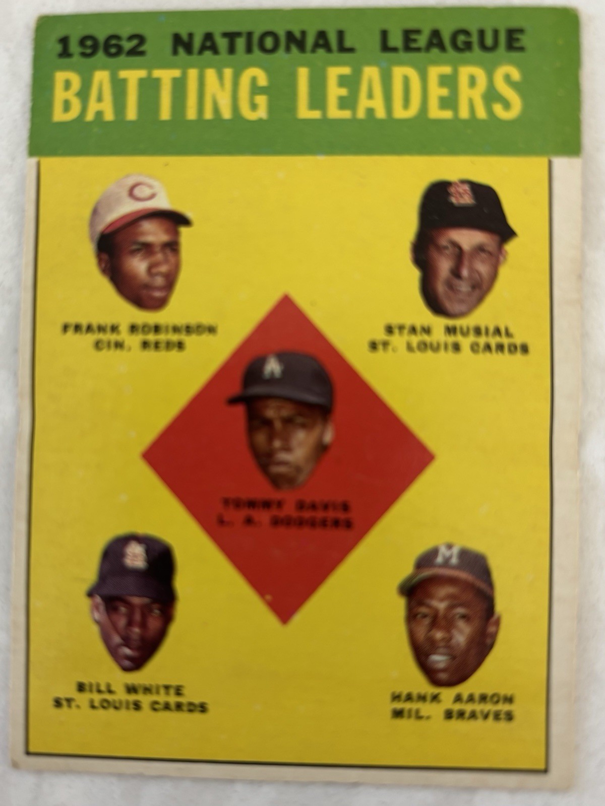 1963 Topps NL 1962 Batting Leaders #1 Aaron, Robinson, Davis, White, Musial Ex
