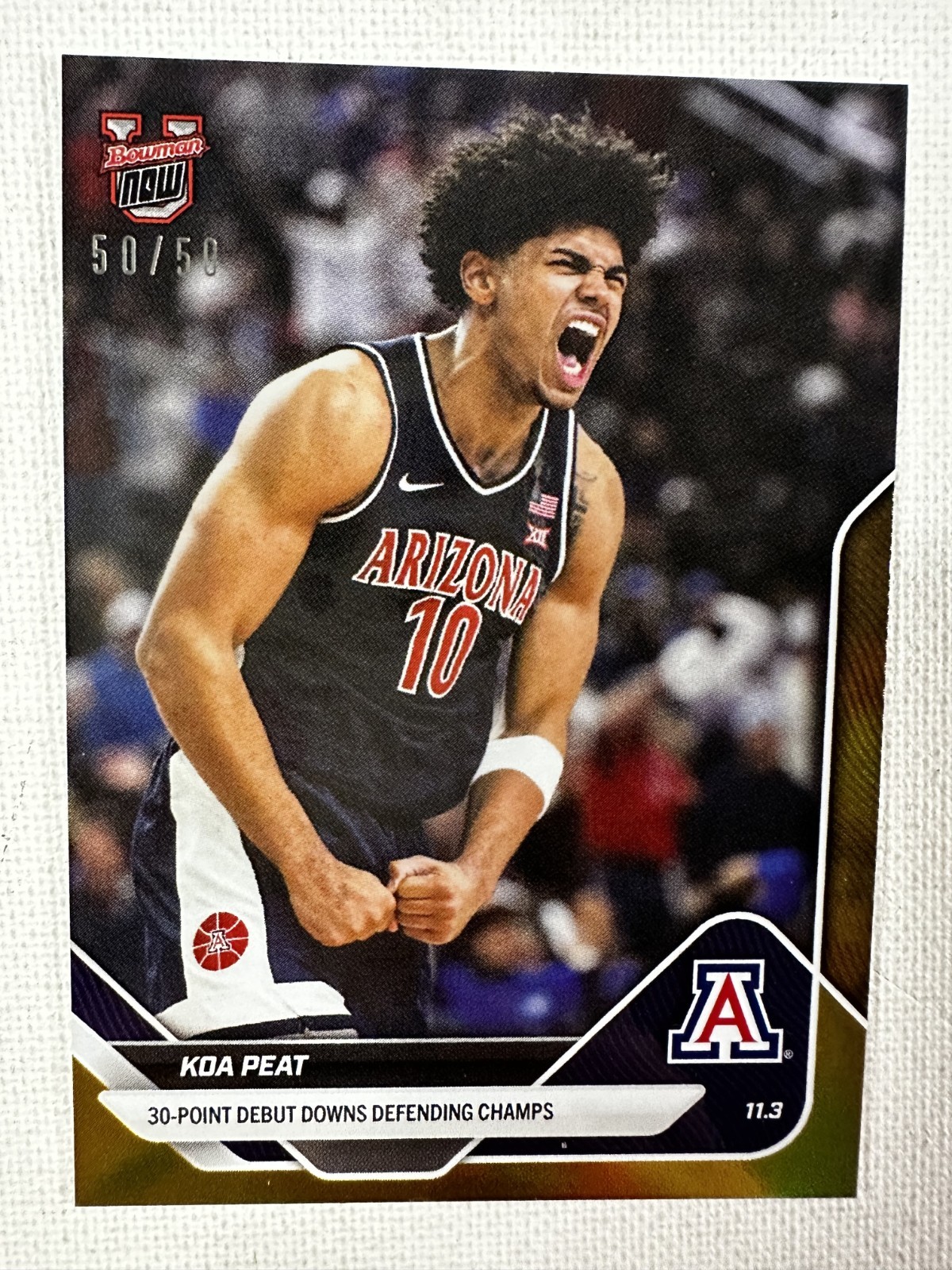 Koa Peat #6 2025 Bowman U Now Gold Foil /50 Arizona Wildcats 🔥 50/50 Bookend