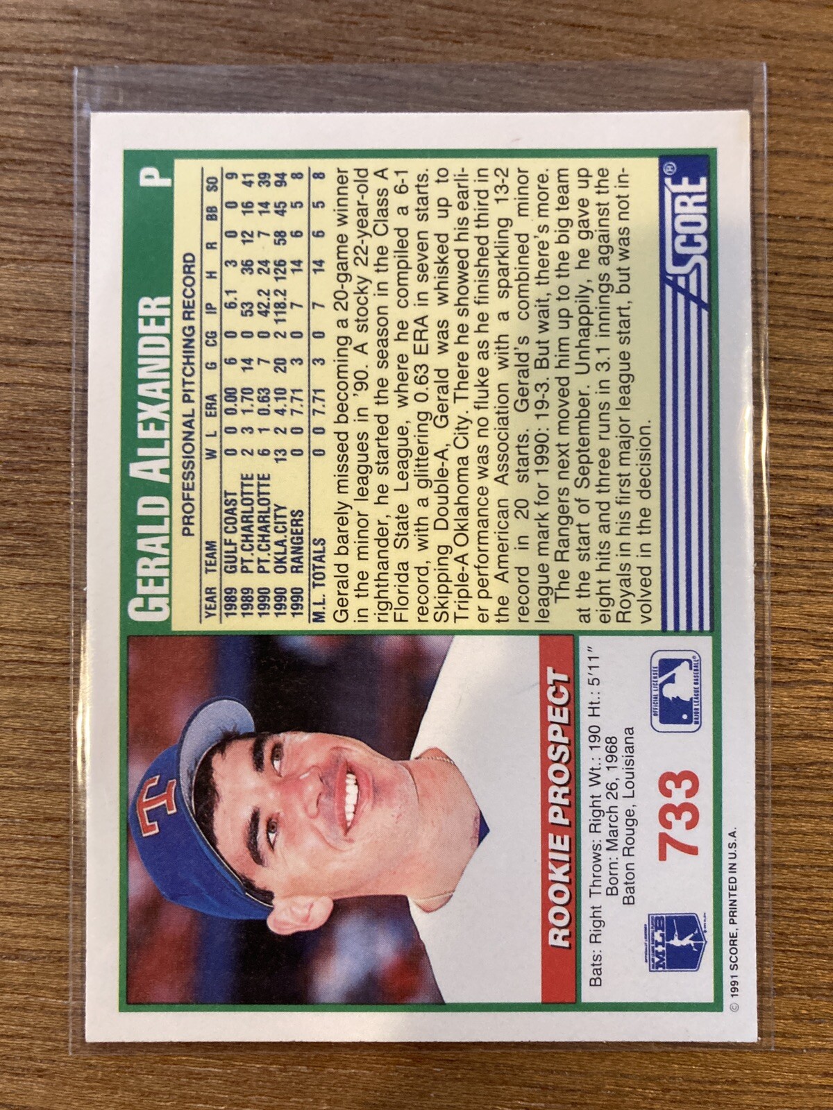 1991 Score – #733 Gerald Alexander (RC) Rookie Prospect