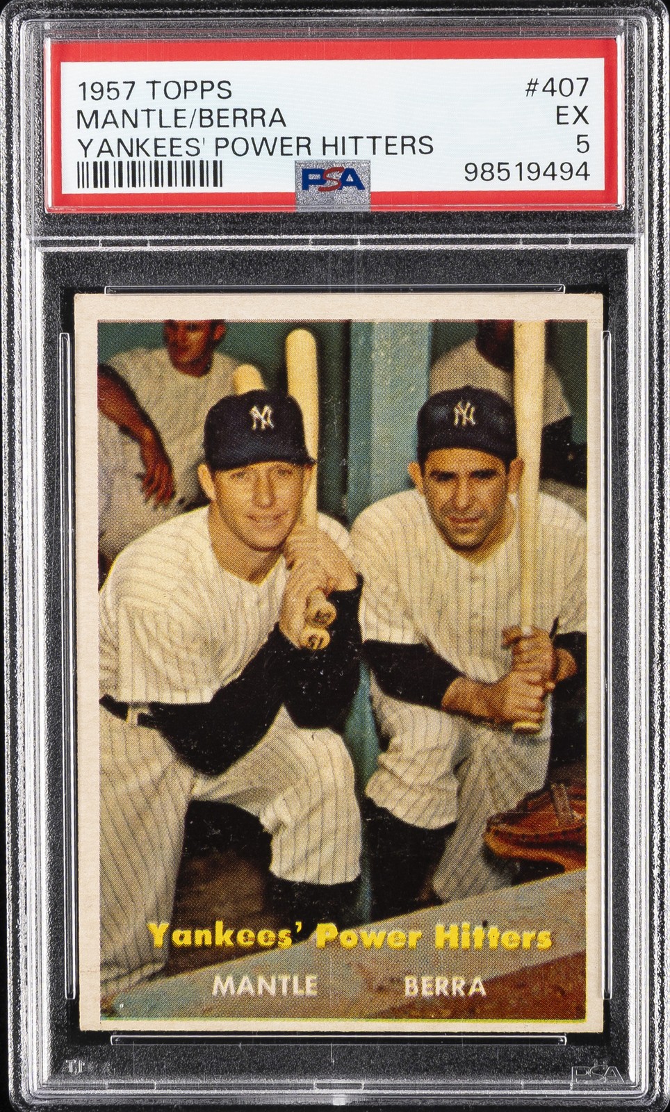 1957 TOPPS YANKEES’ POWER HITTERS #407 MICKEY MANTLE/YOGI BERRA PSA 5