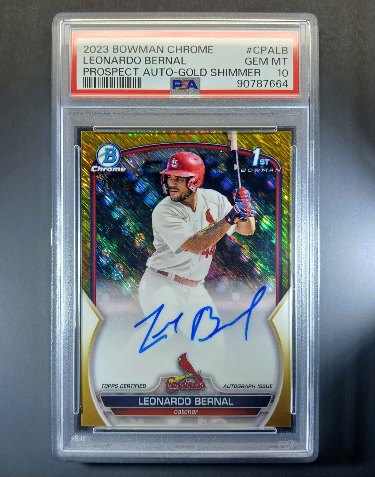 Leonardo Bernal Auto /50 PSA 10 2023 Bowman Chrome 1st Gold Shimmer Prospect