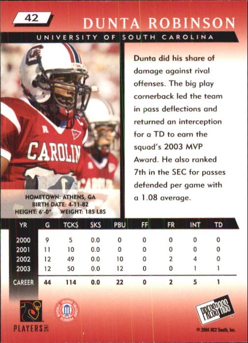 2004 Press Pass #42 Dunta Robinson – FB