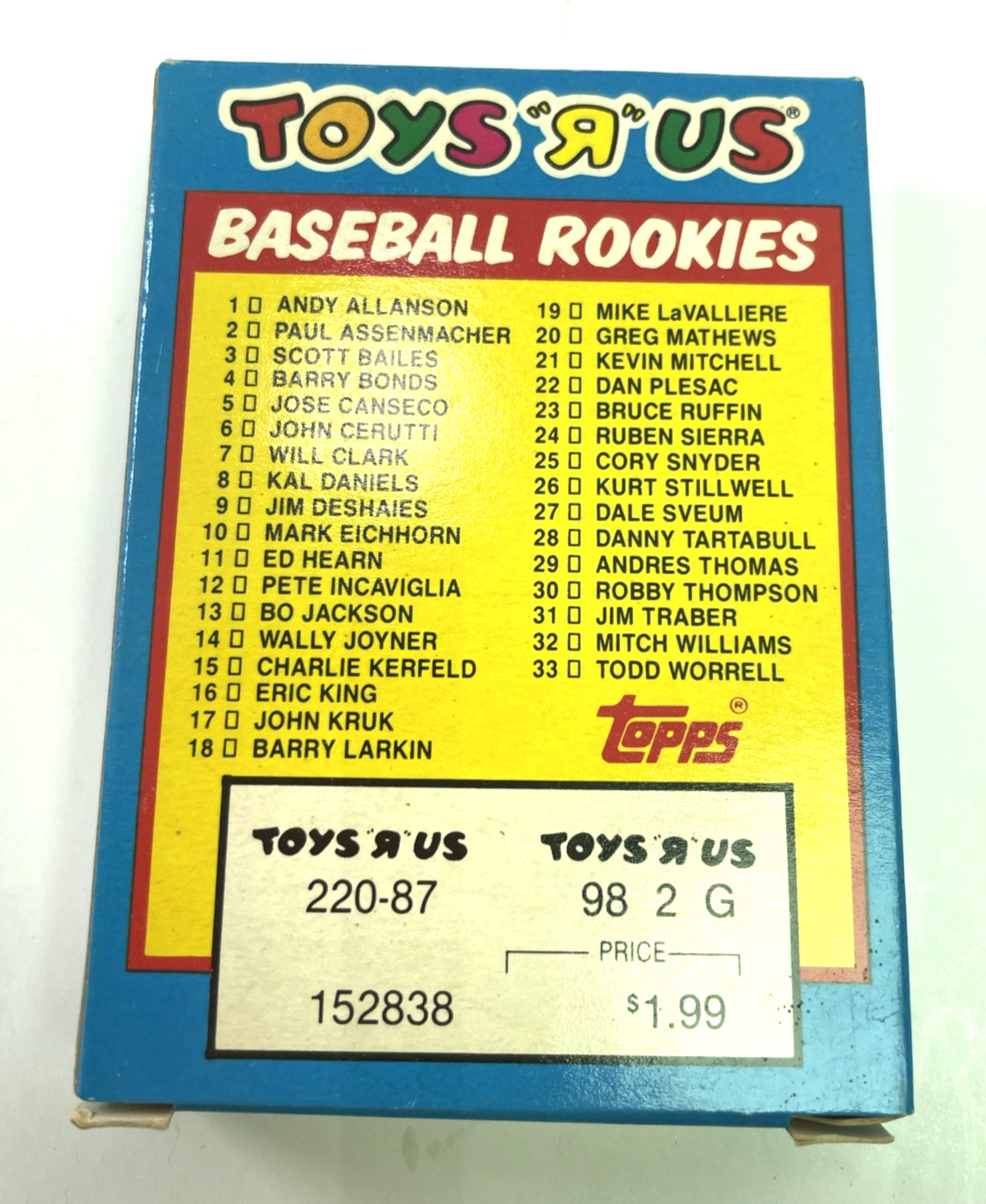 1987 Toys R Us Topps Baseball Rookies 3 COMPLETE Sets of (33) BONDS CANSECO BO +