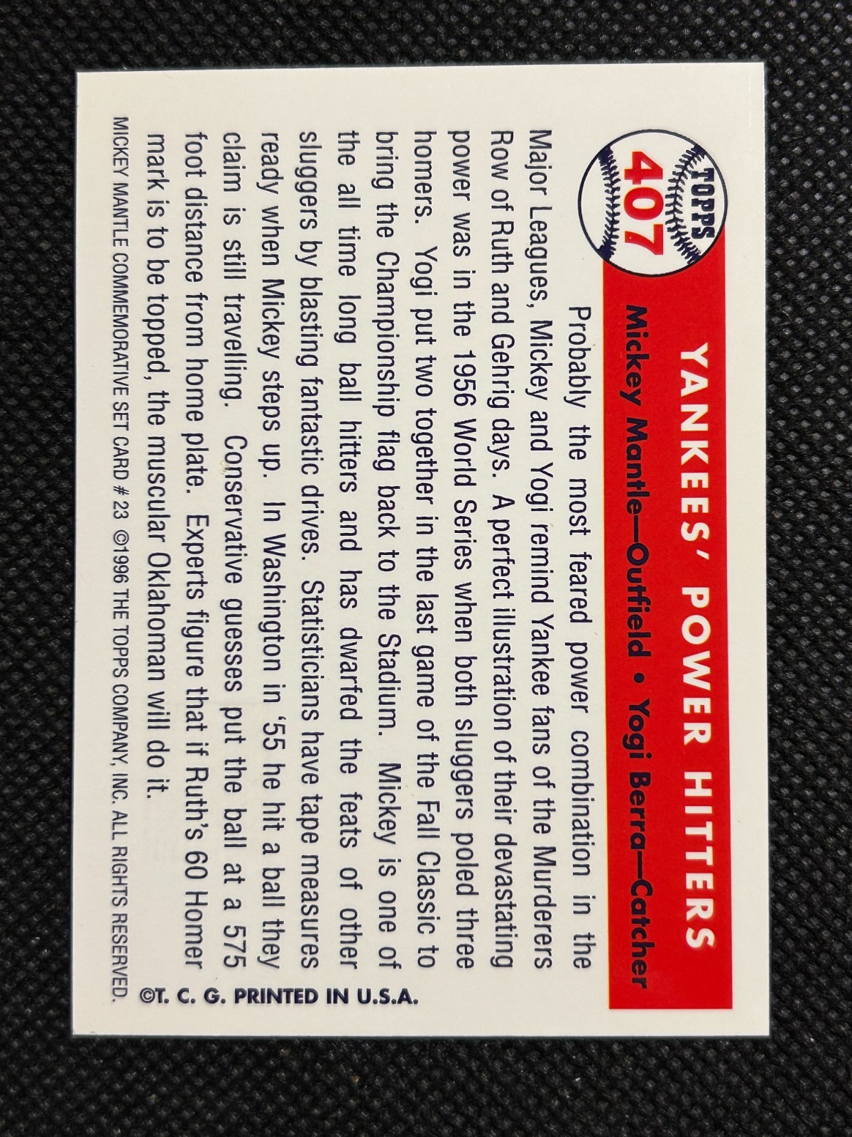 1996 Topps Mickey Mantle / Yogi Berra Insert #23 Power Hitters New York Yankees